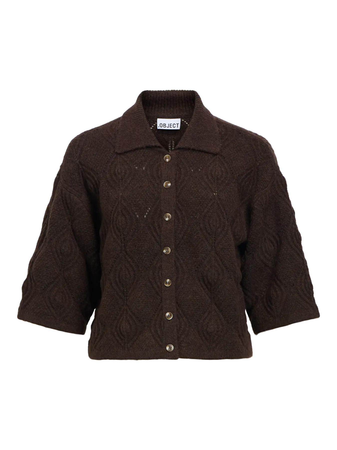 KAISA FLORA 3/4 LO KNIT CARDIGAN - Seal Brown Melange