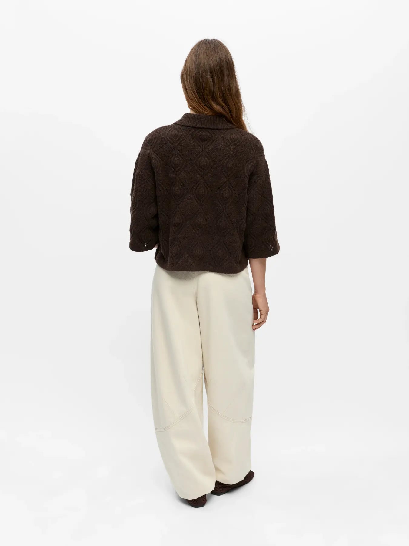 KAISA FLORA 3/4 LO KNIT CARDIGAN - Seal Brown Melange