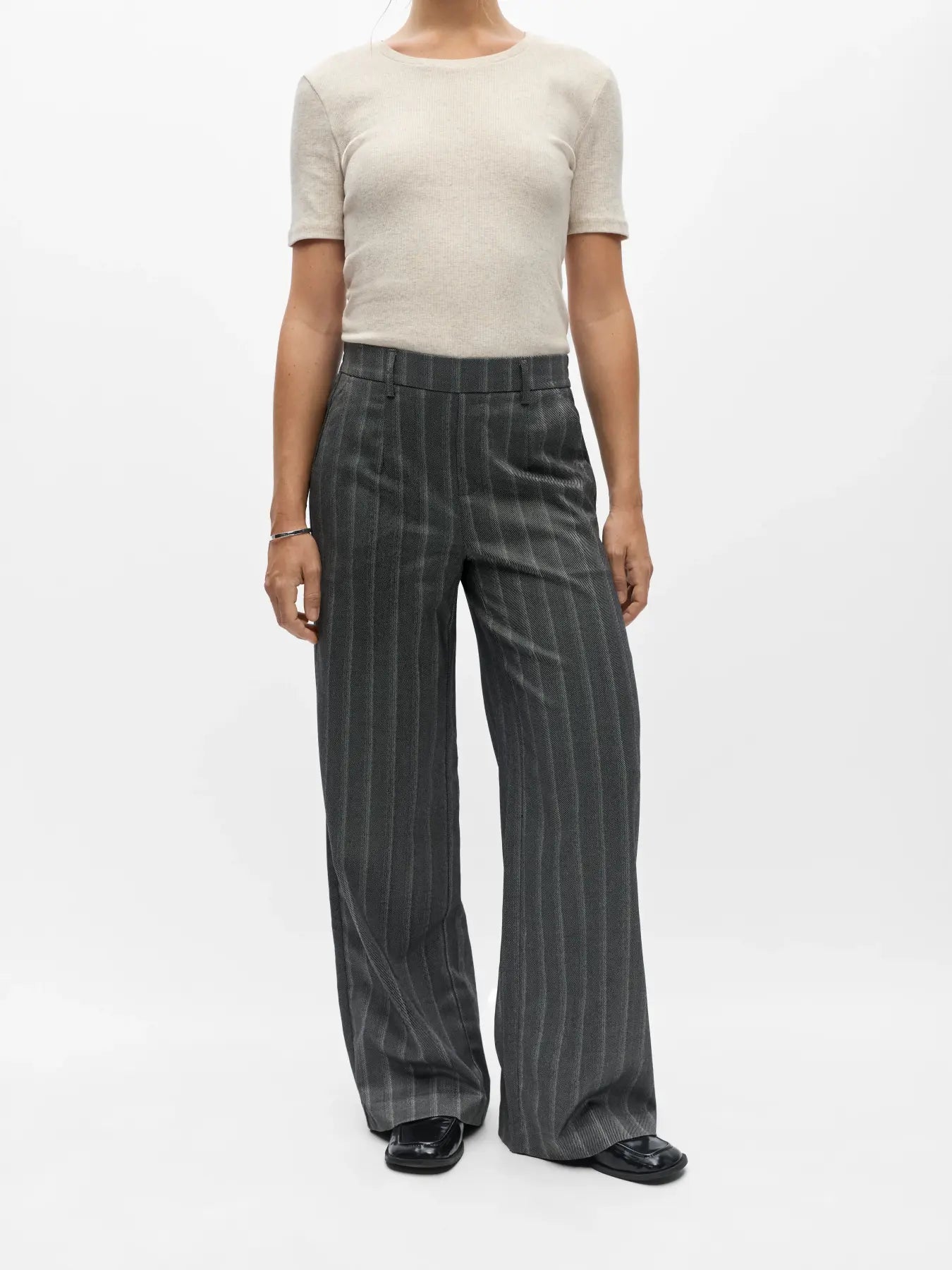 Lisa WIDE pant - Medium Grey Melange/Blurred white