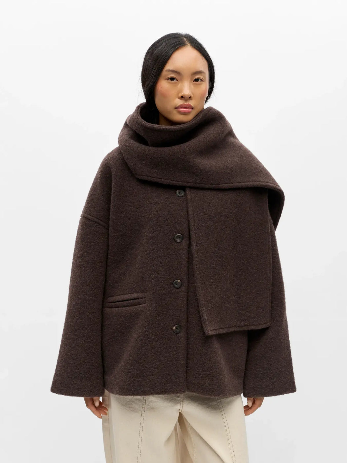 MAISE L/S LO SCARF JACKET - Seal Brown Melange