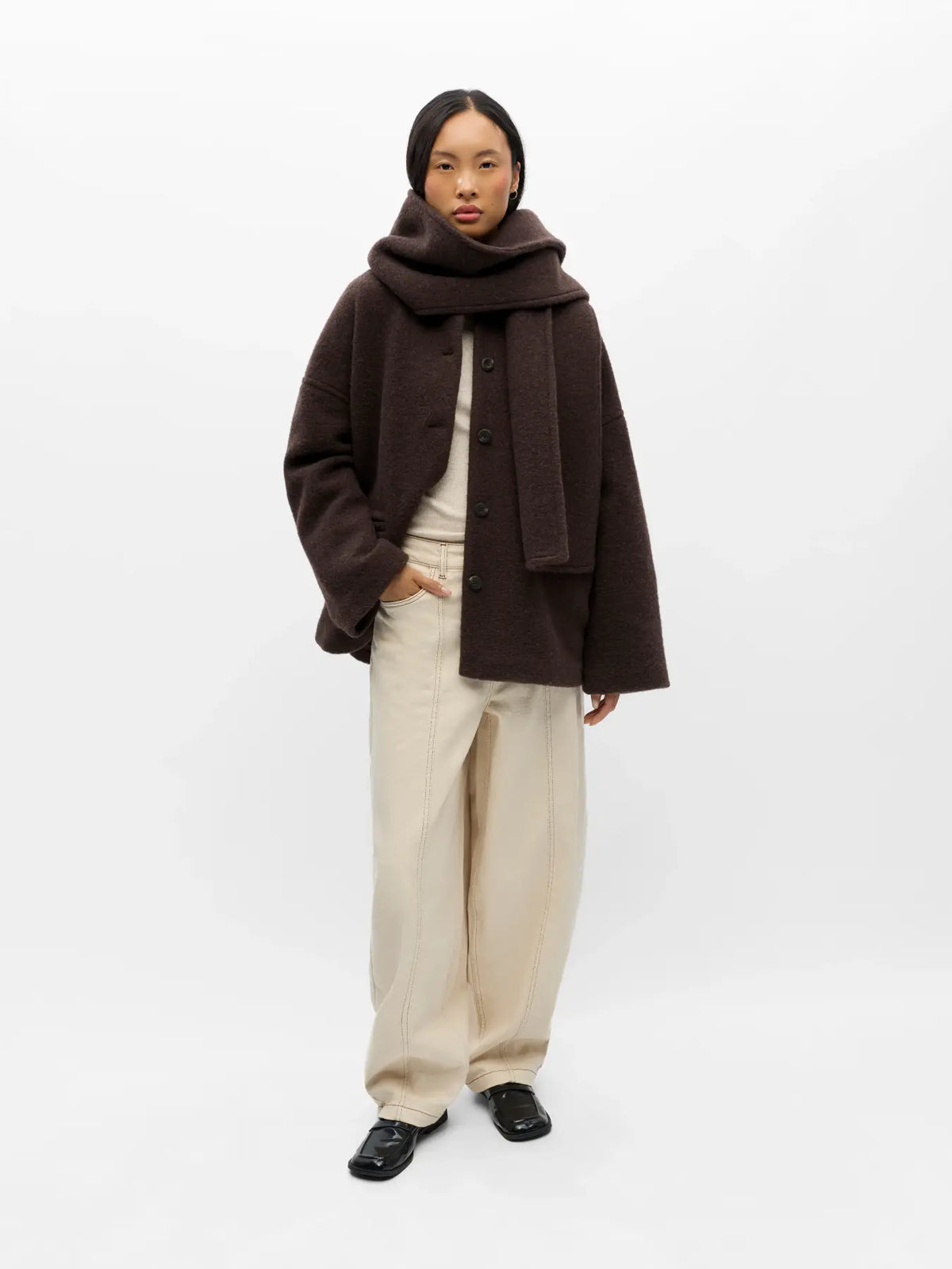 MAISE L/S LO SCARF JACKET - Seal Brown Melange