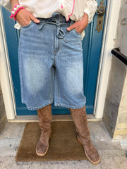 ROSIE DENIM LONG SHORTS - Light Blue Denim