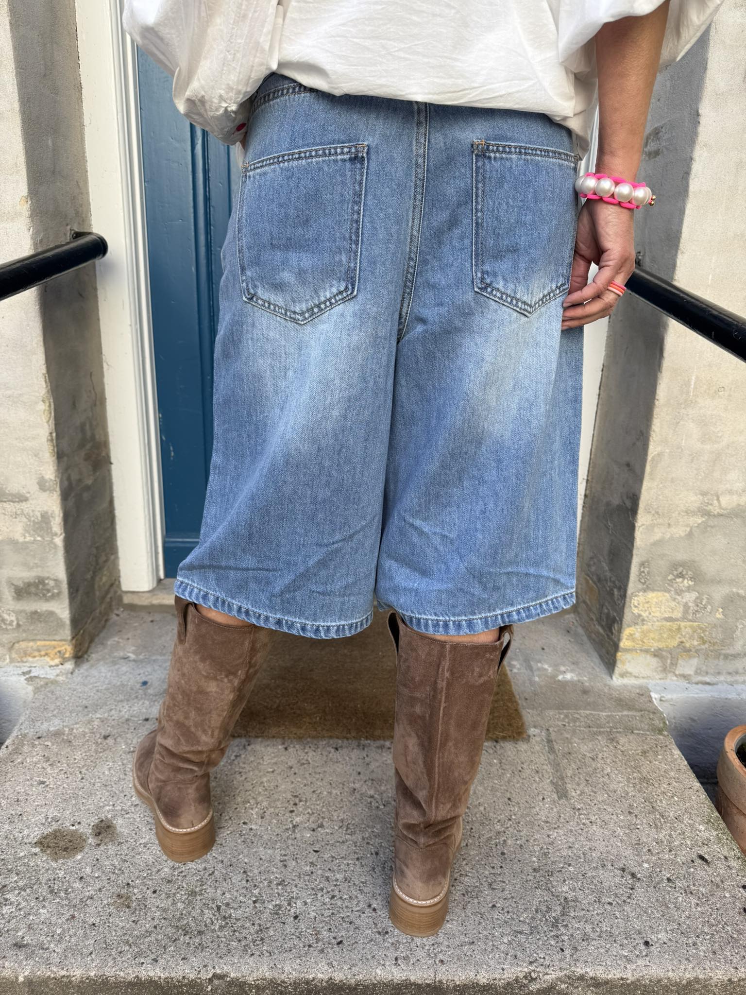 ROSIE DENIM LONG SHORTS - Light Blue Denim