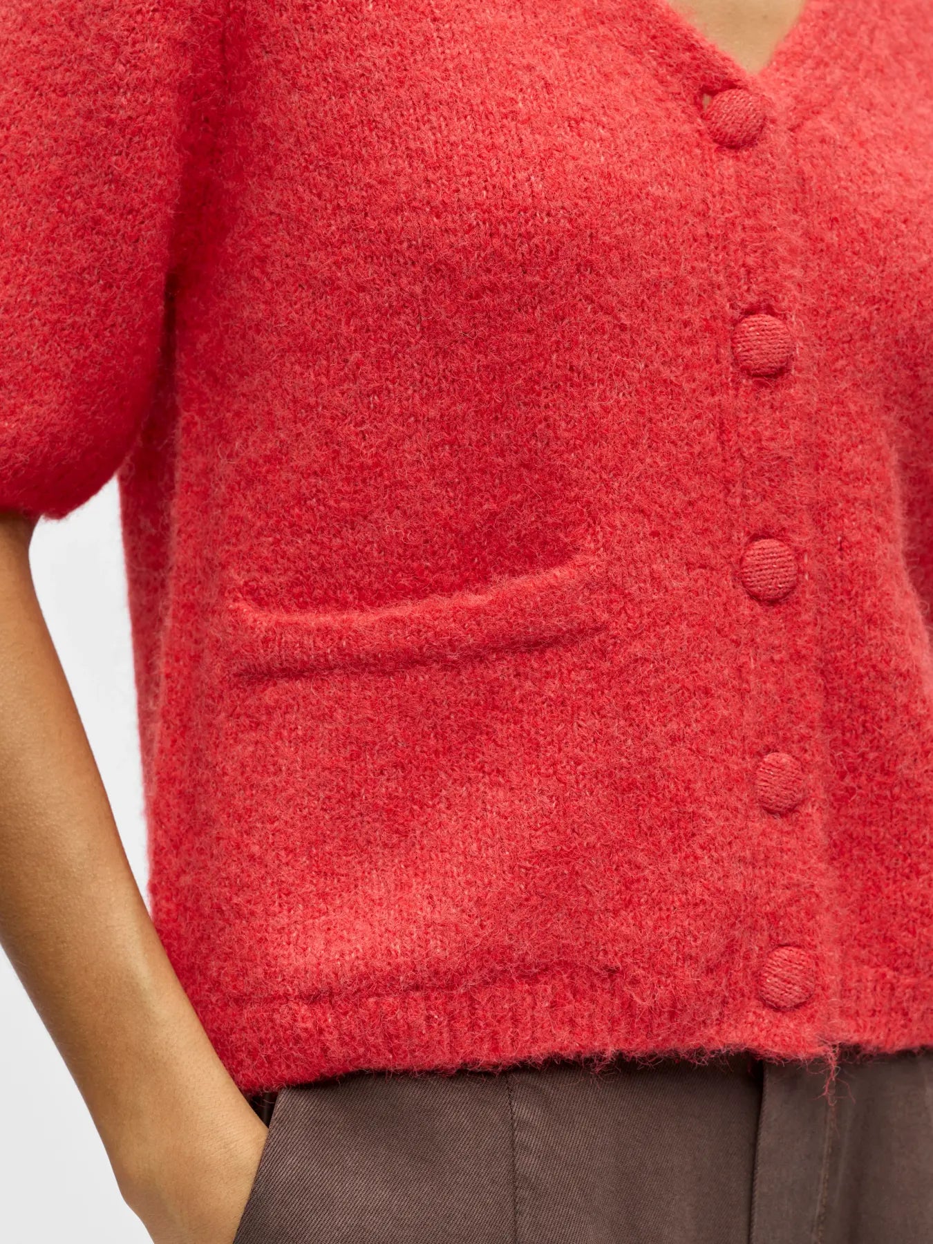 SAGGIA SS V-NECK Knit Cardigan - Poinsettia Melange