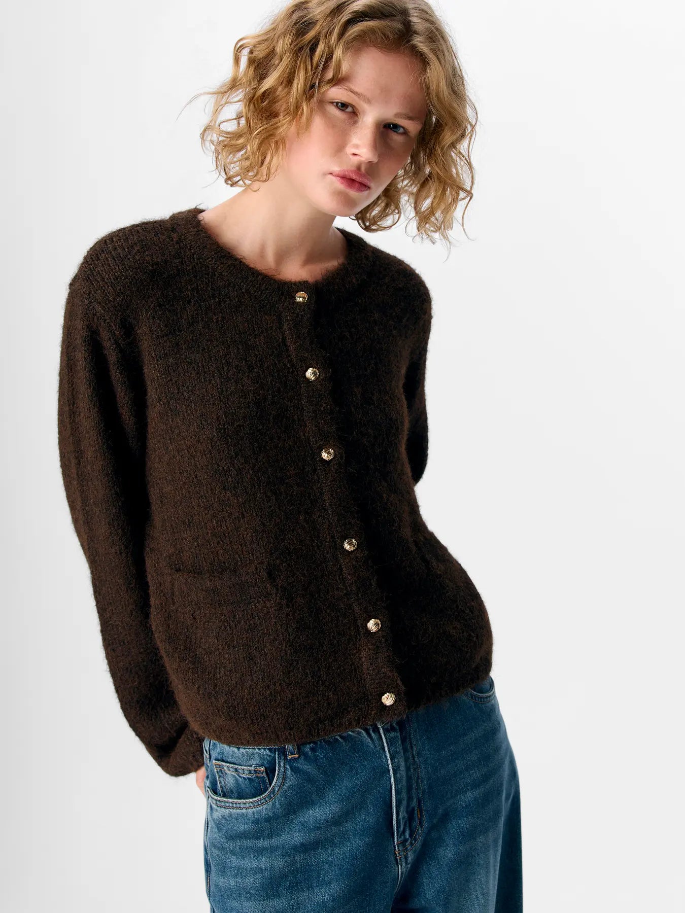 SAGGIA  KNIT CARDIGAN - Seal Brown/Melange