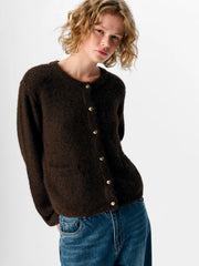 SAGGIA  KNIT CARDIGAN - Seal Brown/Melange