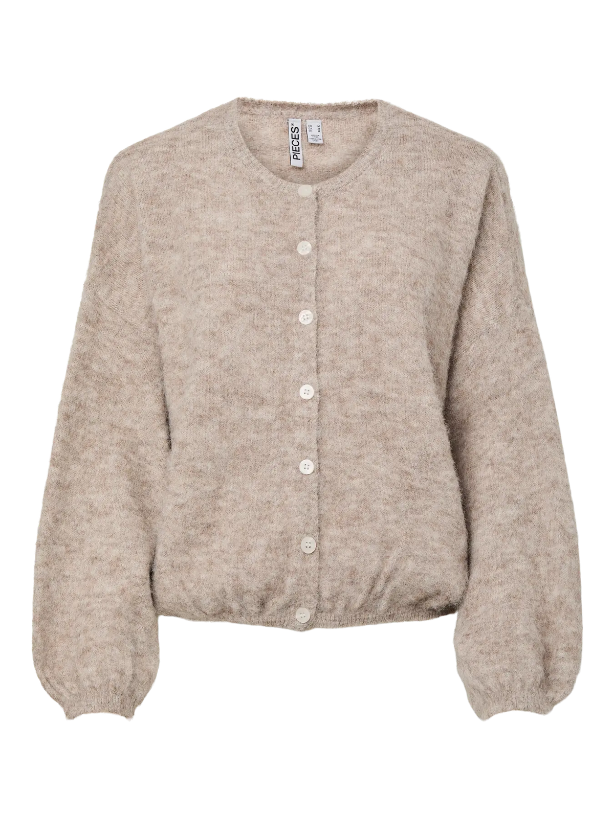 Allie LS O-neck Knit Cardigan - Greige Melange