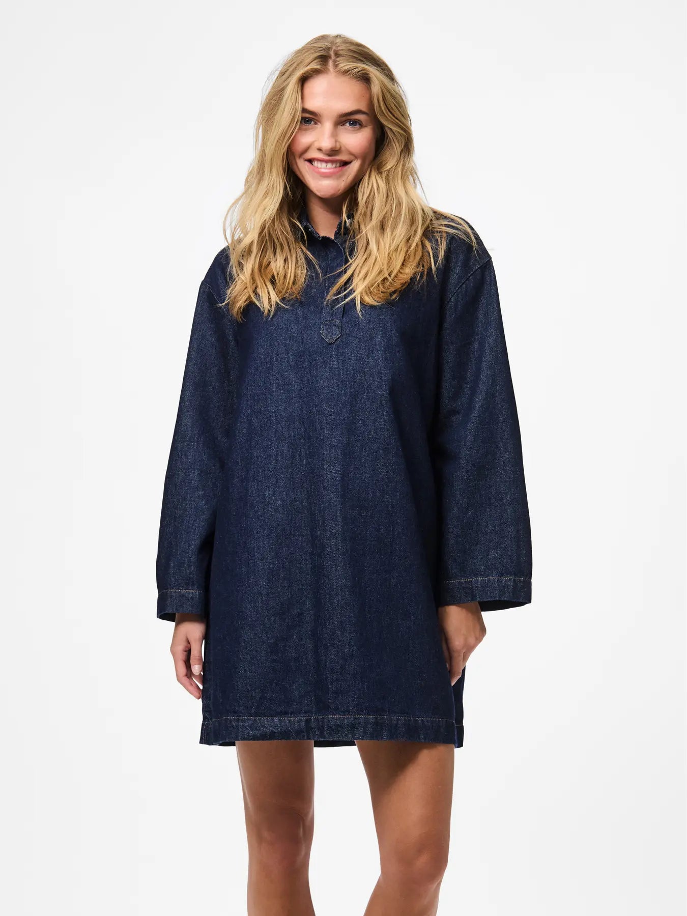 KENYA A-SHAPE DENIM DRESS - Dark Blue Denim/Rinse