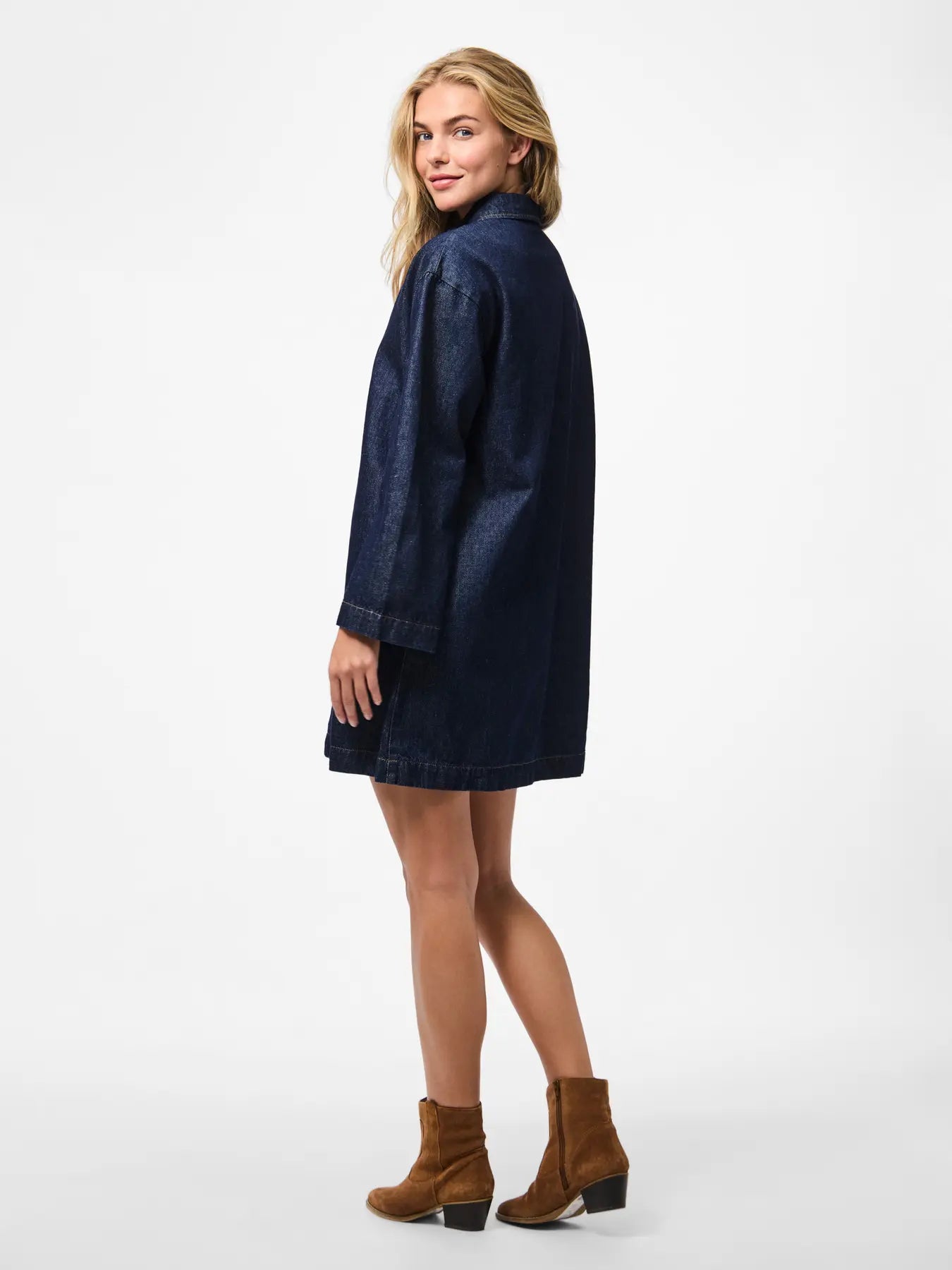 KENYA A-SHAPE DENIM DRESS - Dark Blue Denim/Rinse
