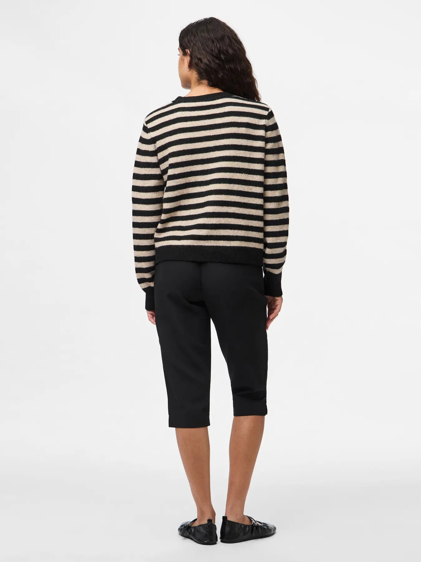 MALOU LS KNIT CARDIGAN - Black/TAUPE GRAY MELANGE