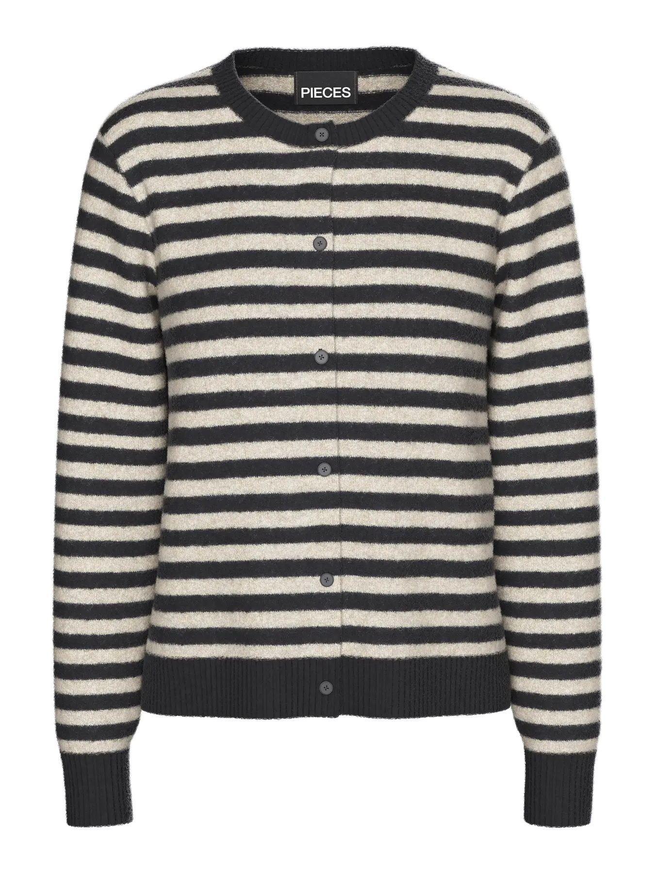 MALOU LS KNIT CARDIGAN - Black/TAUPE GRAY MELANGE