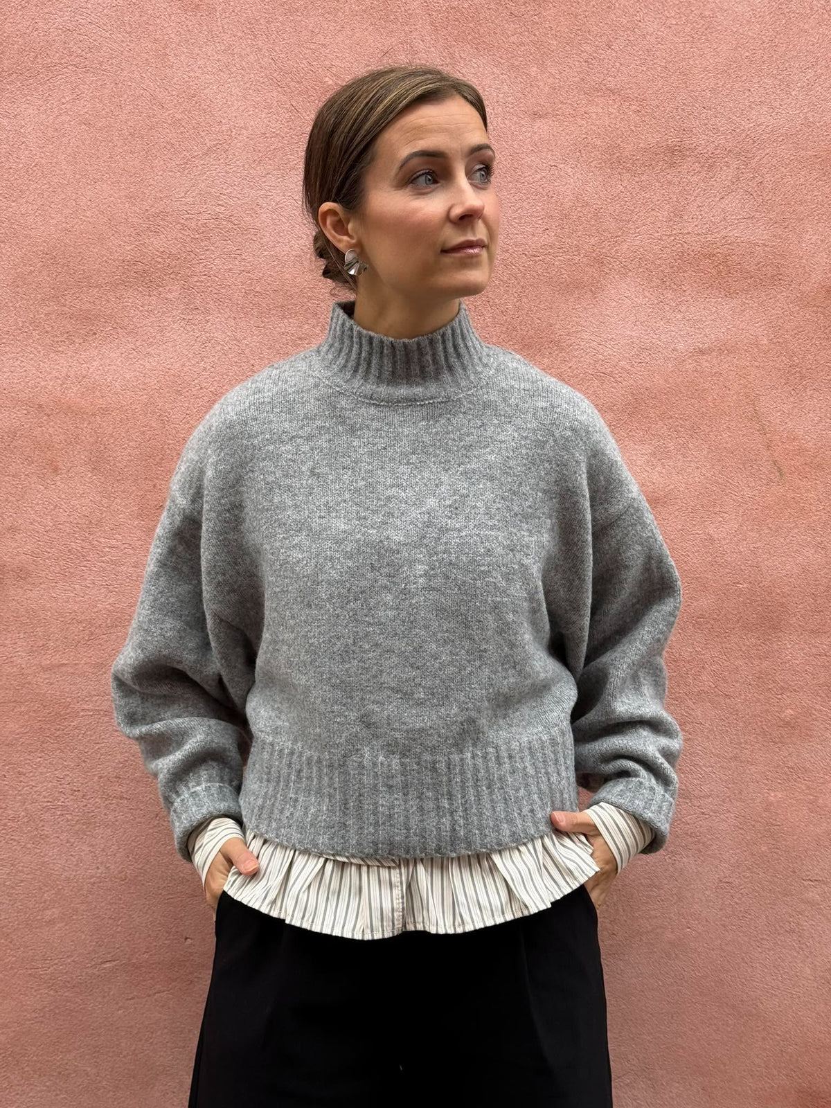 AICO LS SHORT HIGH NECK - Medium Grey Melange