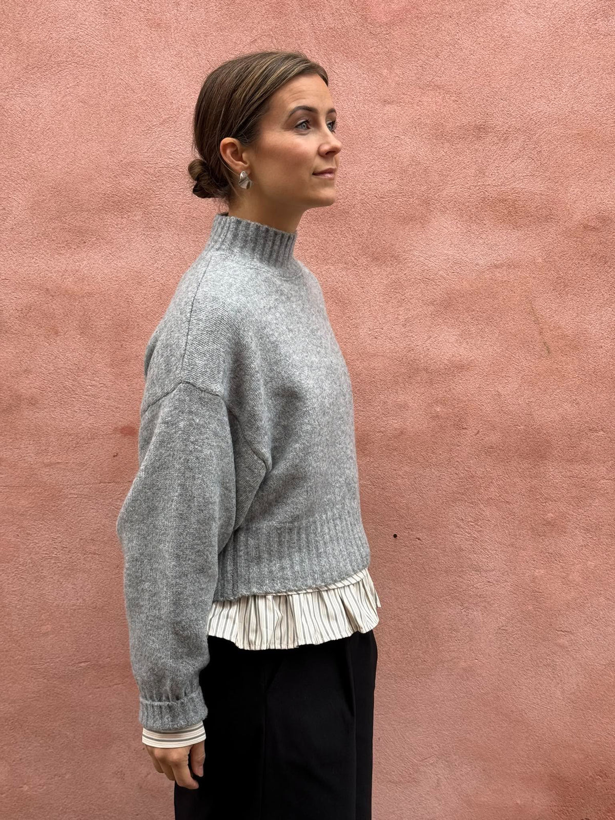 AICO LS SHORT HIGH NECK - Medium Grey Melange
