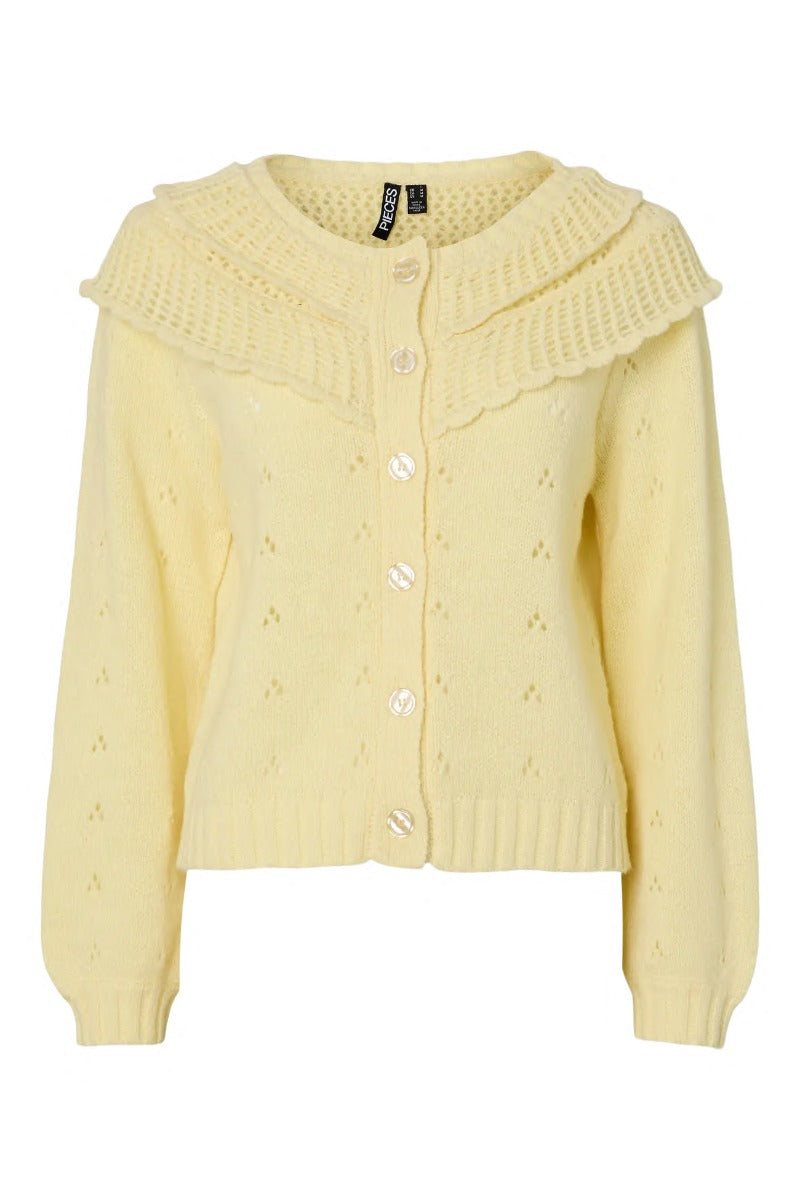 DAVIS LS O-NECK FRILL CARDIGAN - French Vanilla