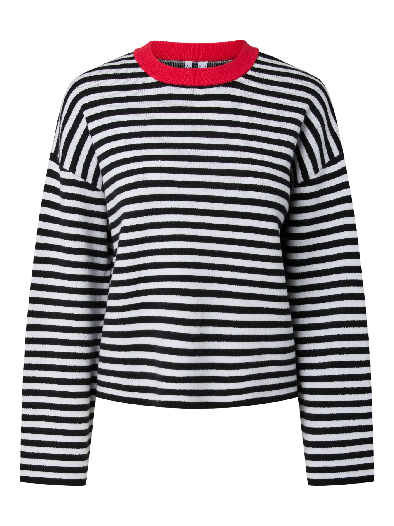JASSY LS O-NECK KNIT - Black/CLOUD DANCER + HIGH RISK RED