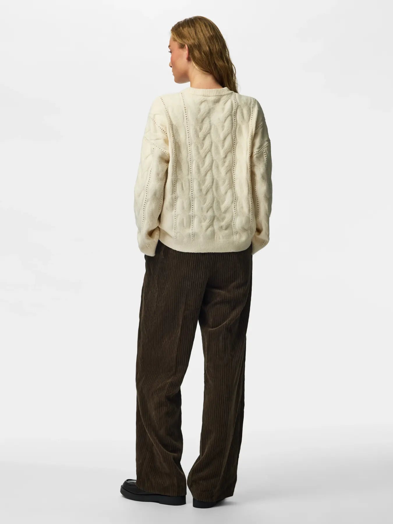 KATHY LS O-NECK CABLE KNIT - Birch MELANGE