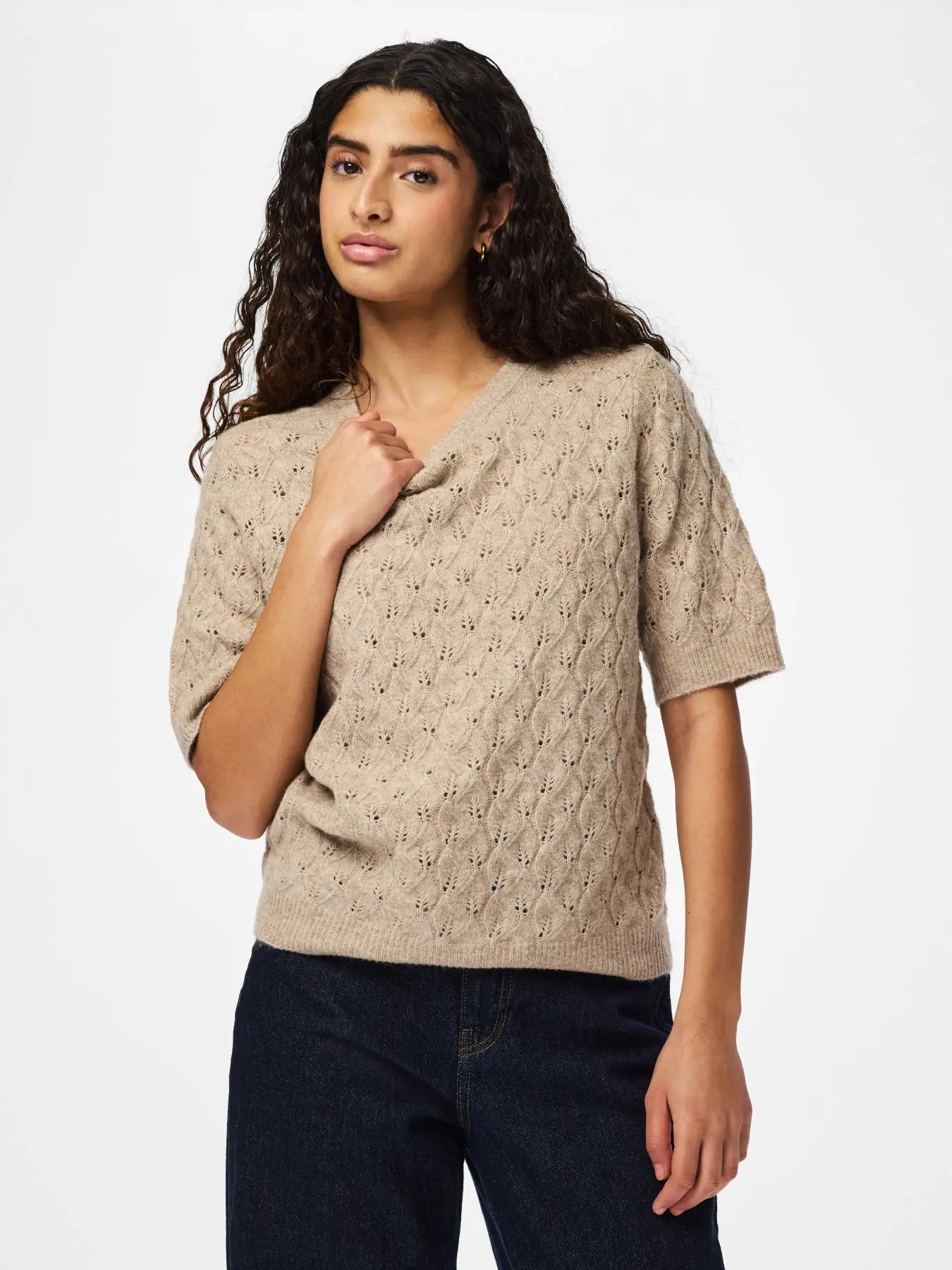 LELOU SS O-NECK KNIT - Taupe Gray MELANGE
