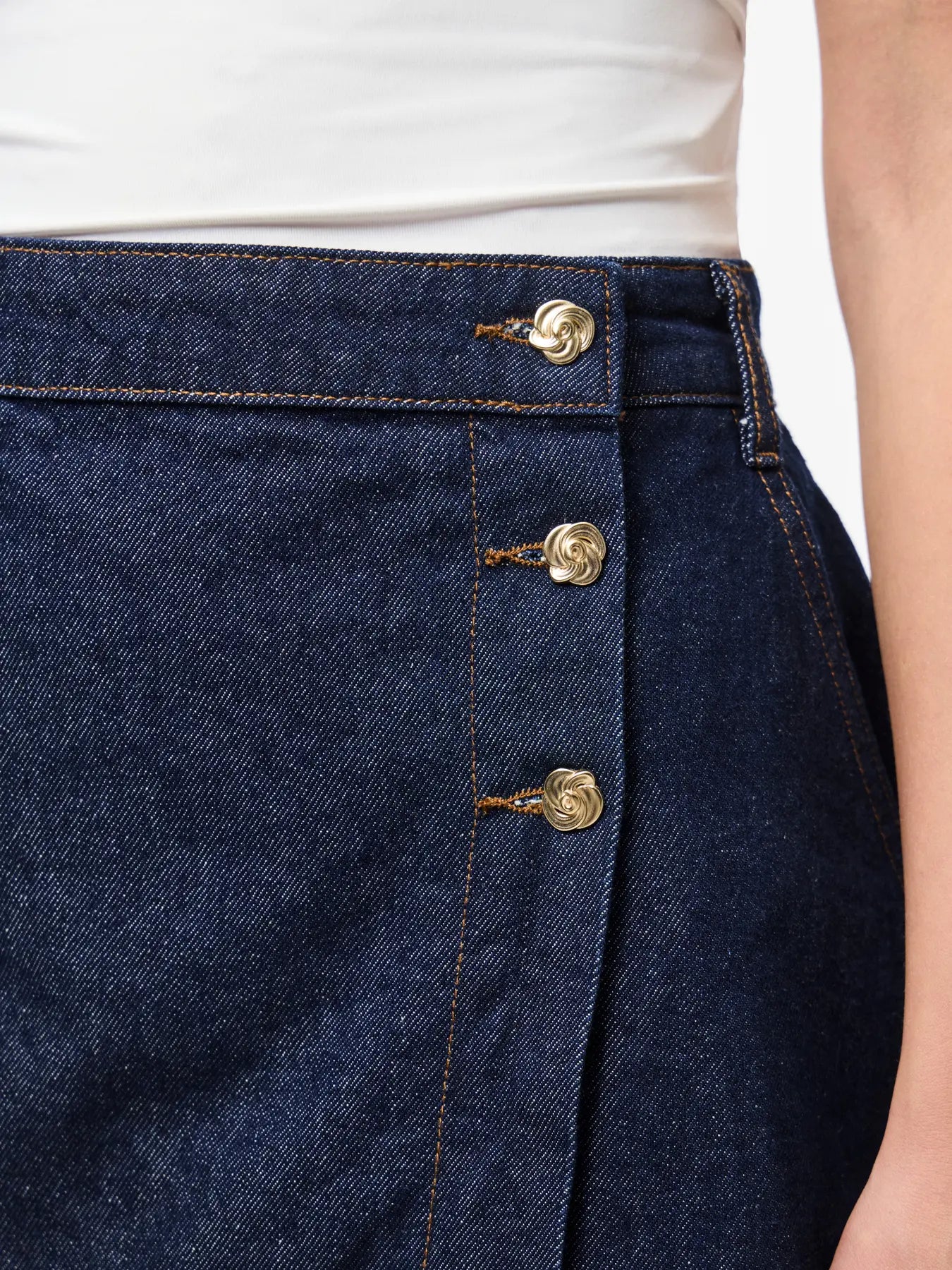 MALIN HW DENIM SKIRT - Dark Blue Denim raw unwashed