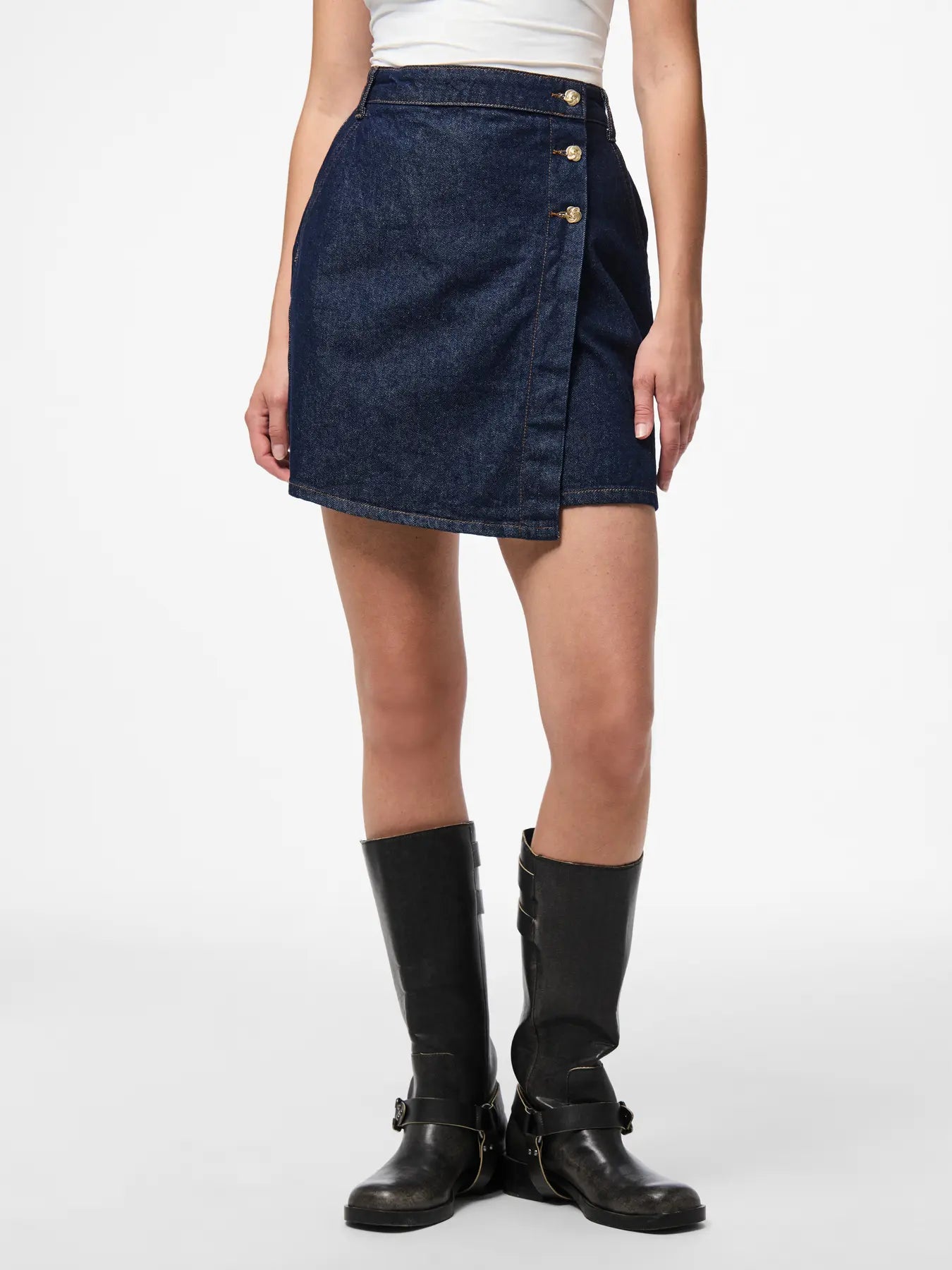 MALIN HW DENIM SKIRT - Dark Blue Denim raw unwashed