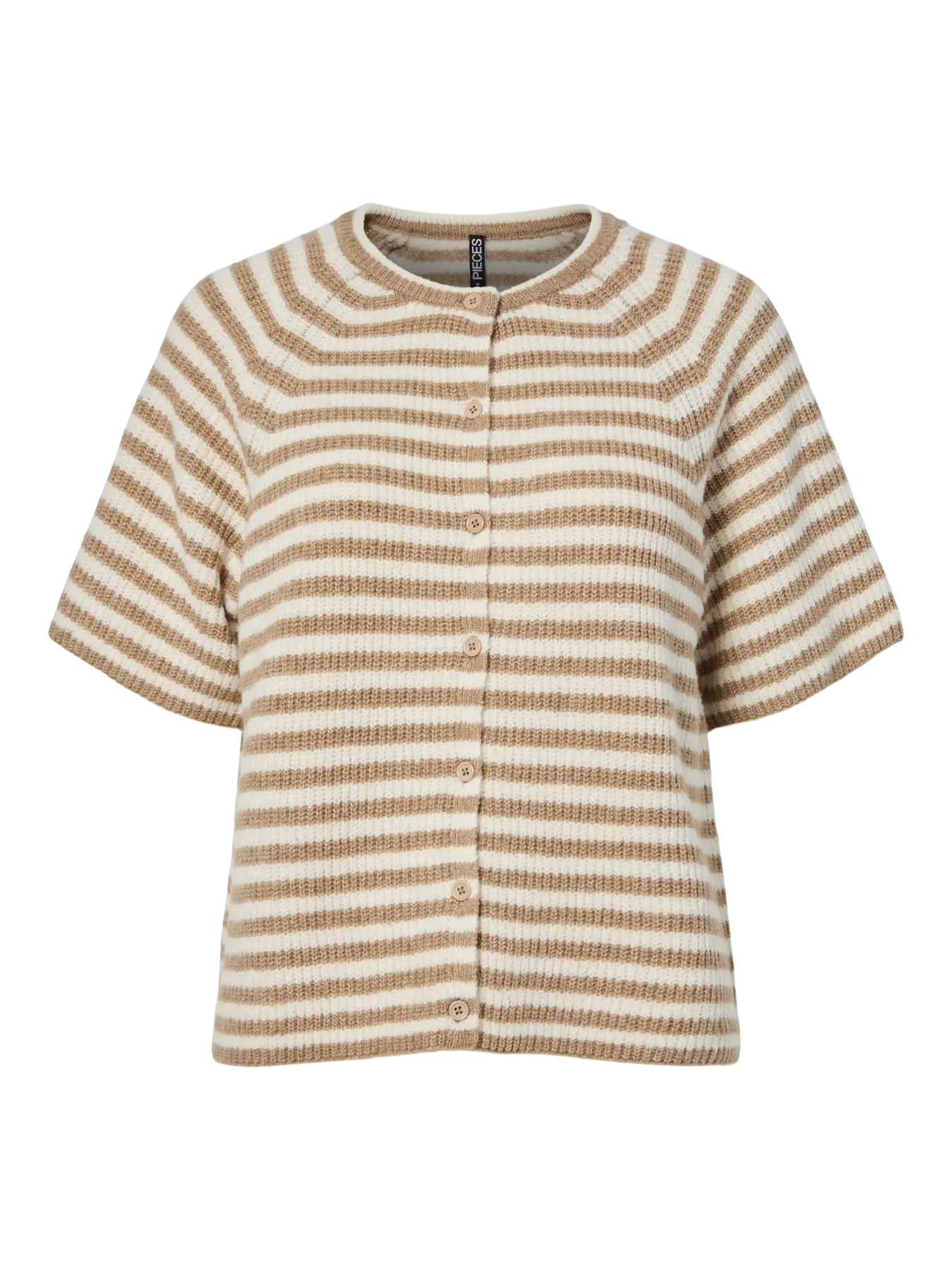 Malou SS O-Neck Stripe Cardigan - Greige Björk