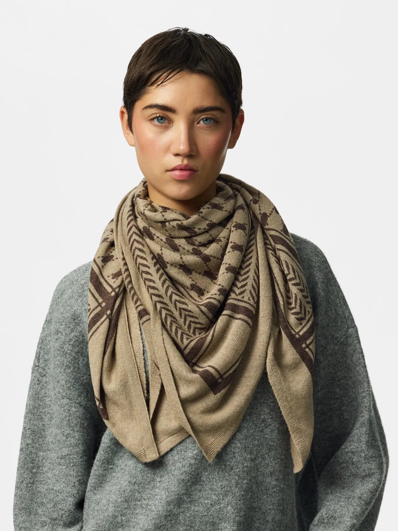 NOVIS SQUARE SCARF - Greige/Coffee Quartz