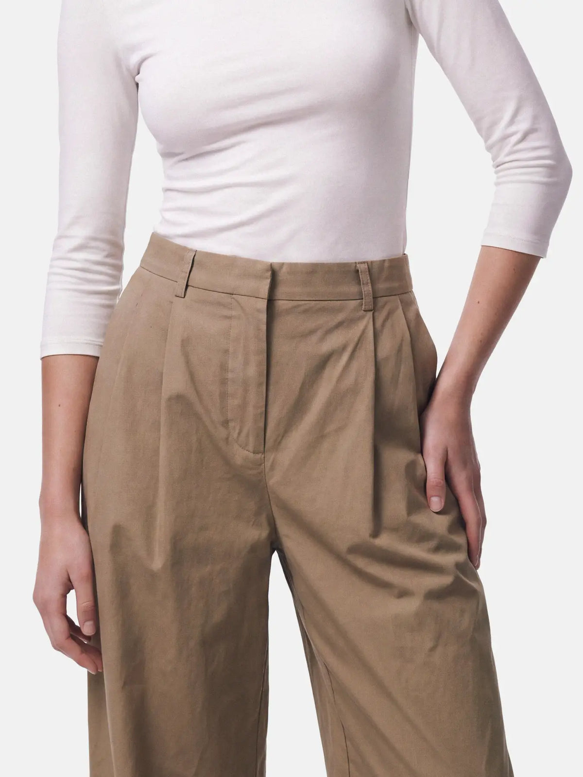 PAM HW WIDE LEG PANTS - Greige