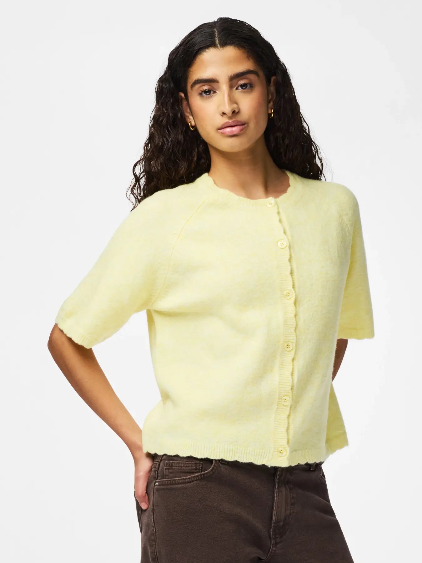 RATH SS O-NECK KNIT CARDIGAN - French Vanilla