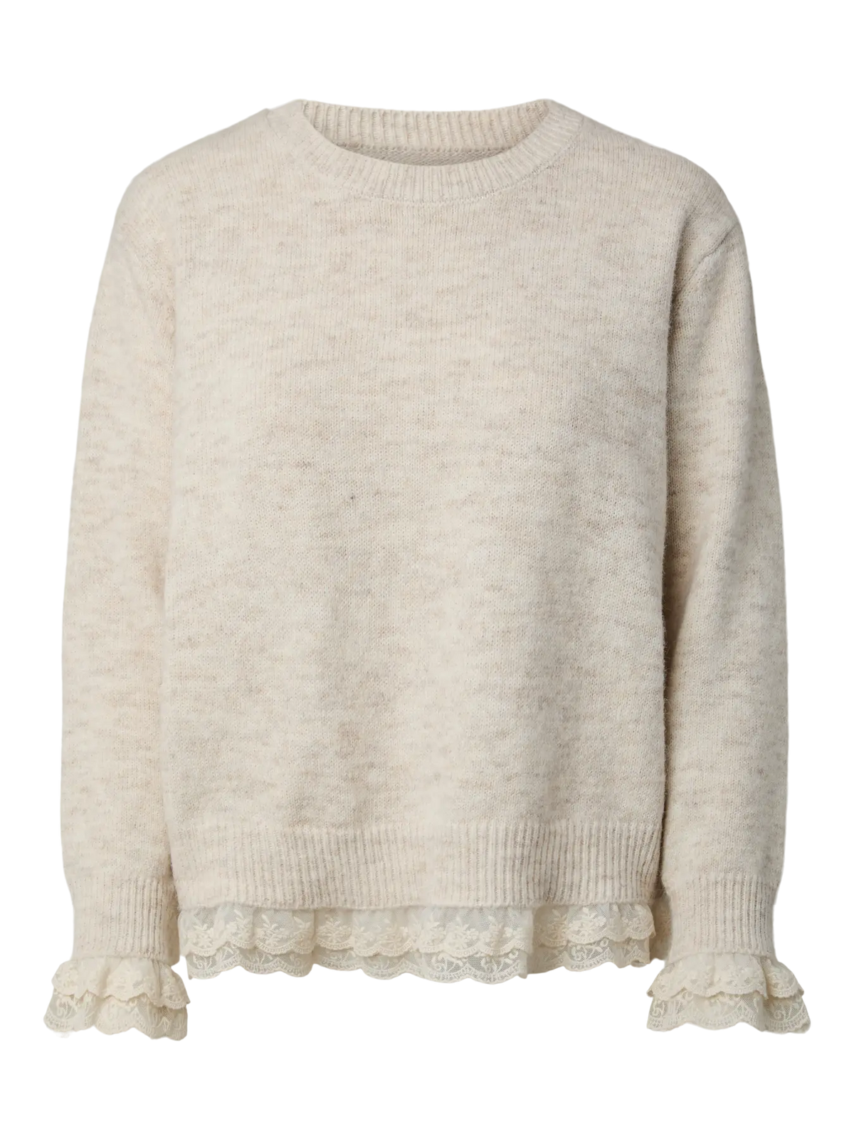 VAKA LS O-NECK LACE KNIT - Whitecap Gray/Melange
