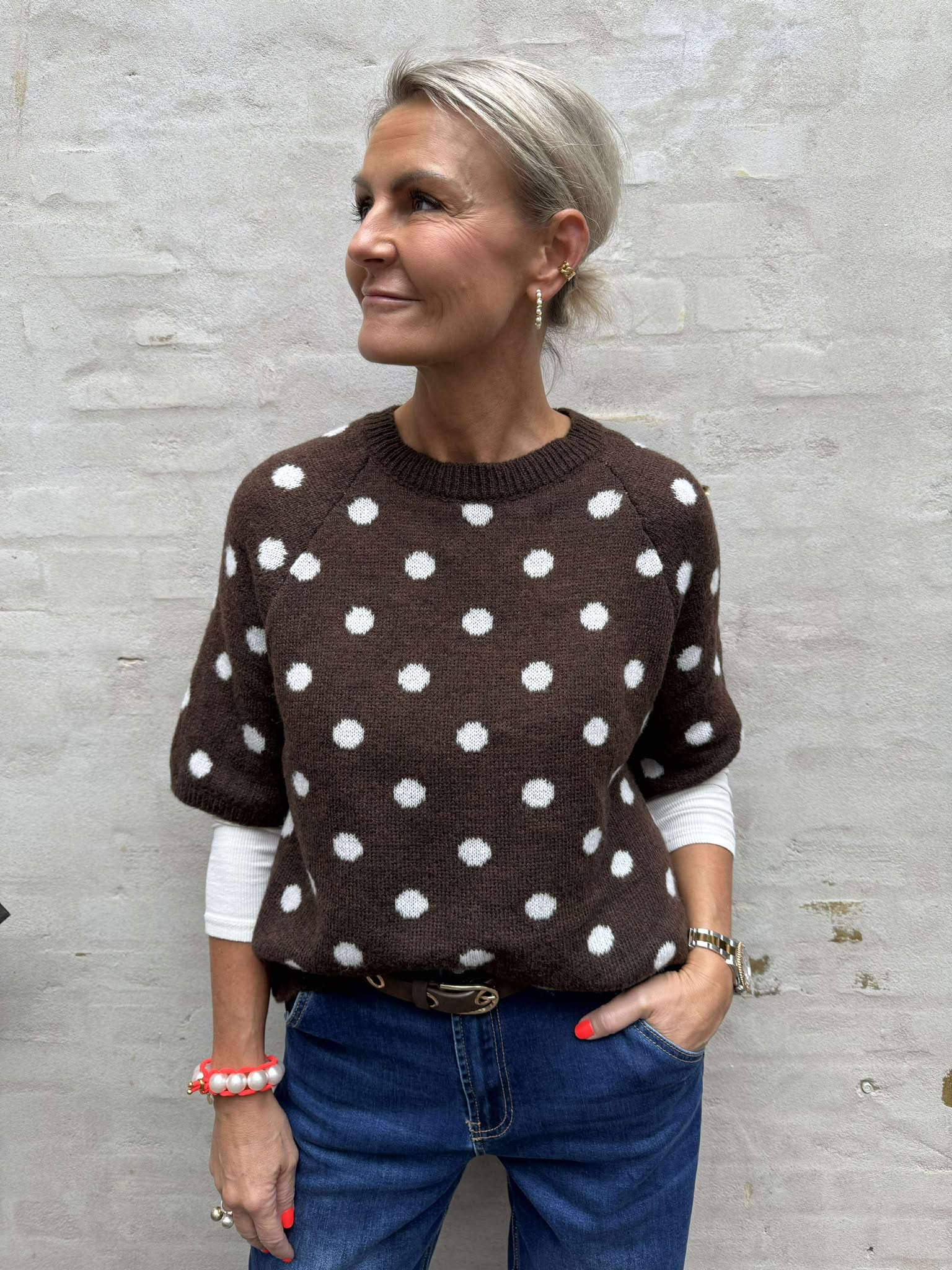 Knittet Blouse w. DOTS - Choco