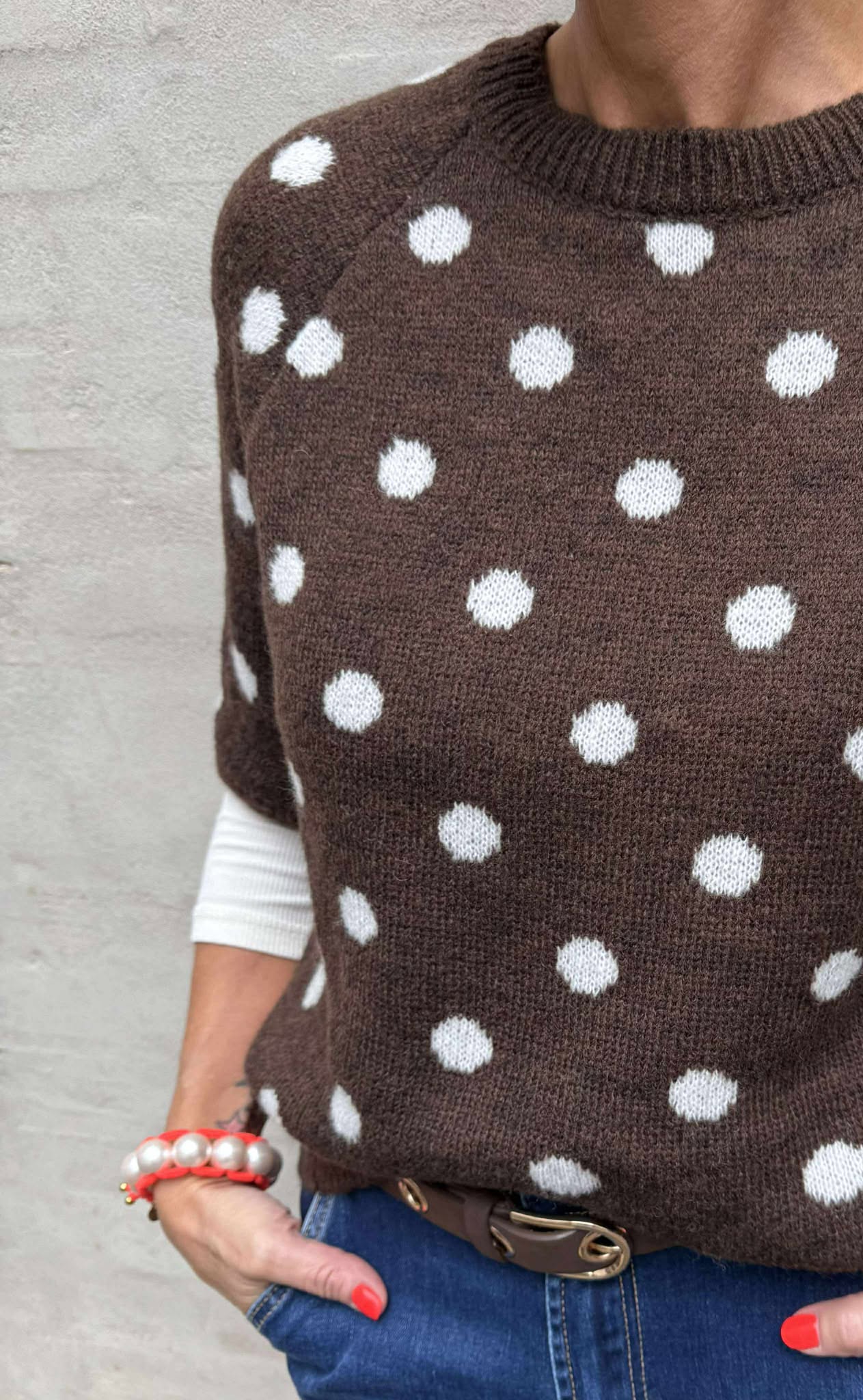 Knittet Blouse w. DOTS - Choco