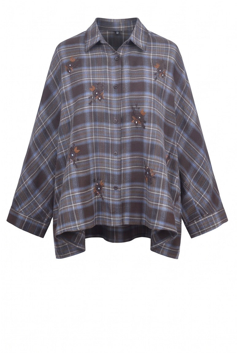 Checkered Shirt w embrodery - Marron