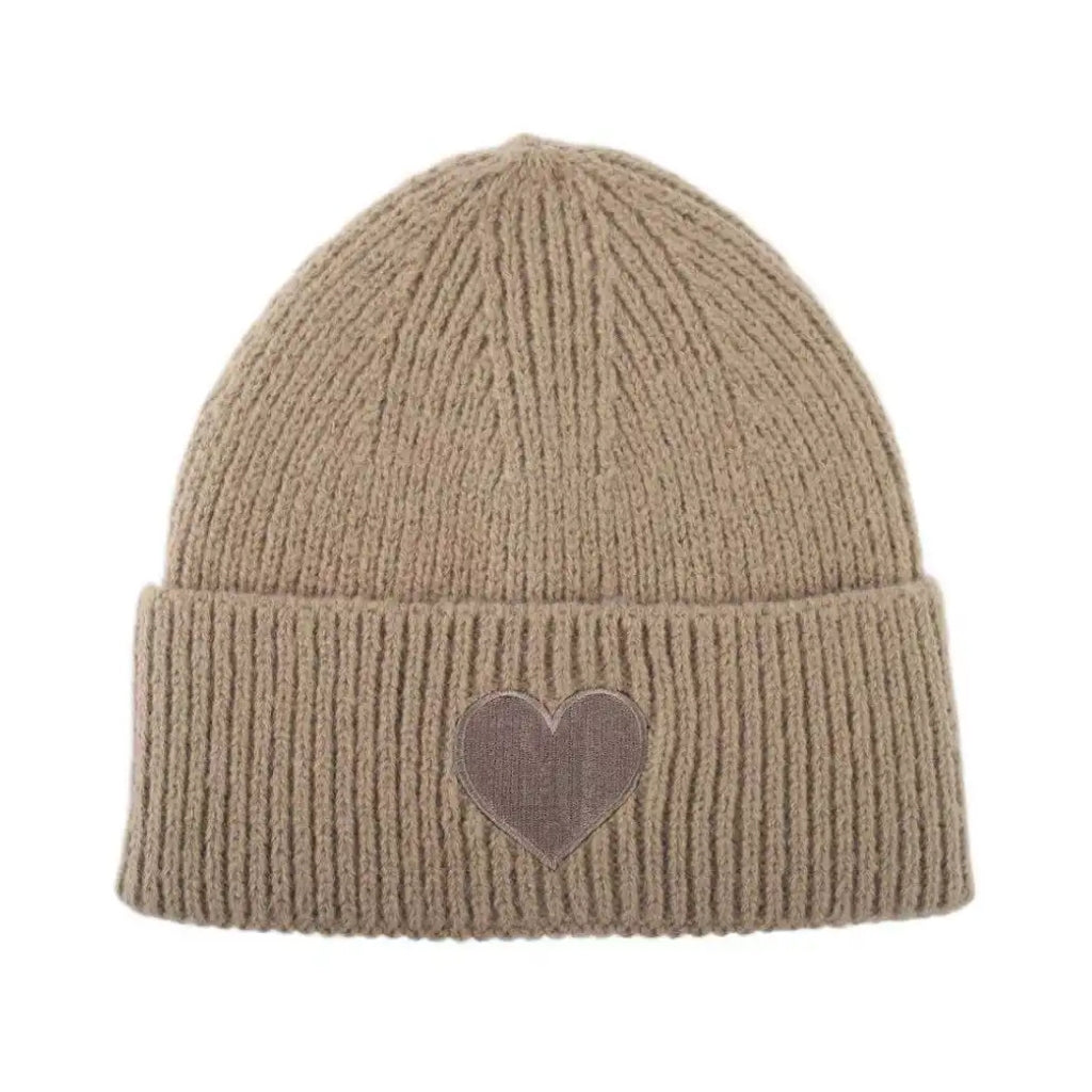Knitted Hat W. Heart - Taupe