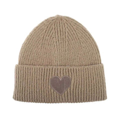 Knitted Hat W. Heart - Taupe