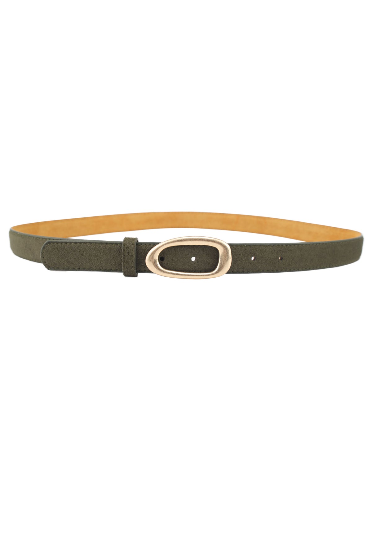 Suede Belt w. gold buckle - Army