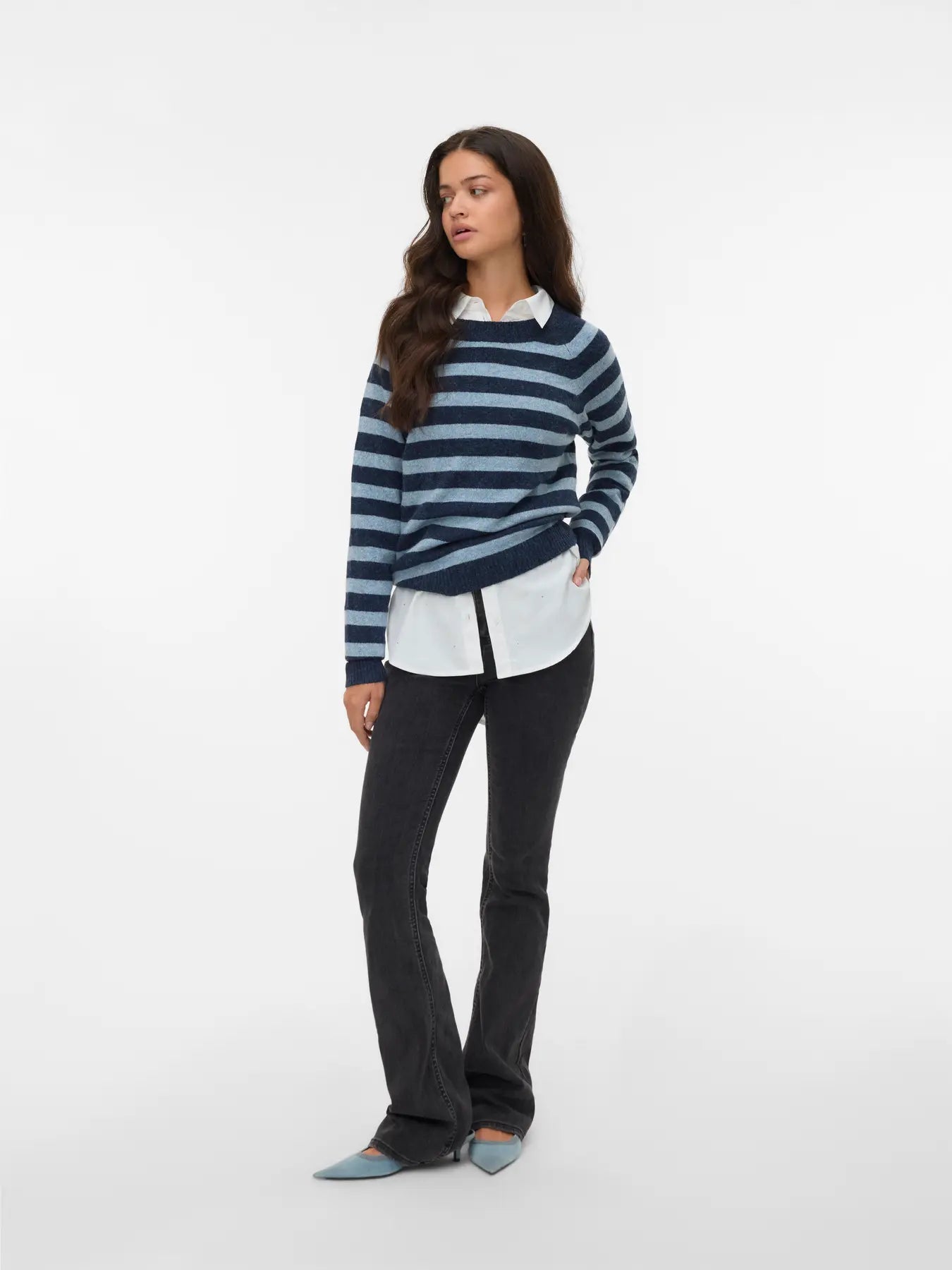 DOFFY O-NECK BLOUSE - Navy Blazer_W. CHINA BLUE