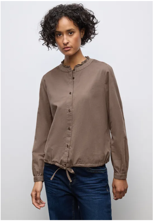 Corduroy Blouse w. Gathered hem - Silk Brown