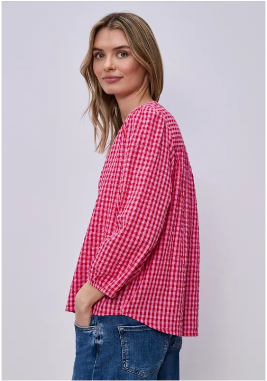 Vichy Buttoned Blouse - Salsa Red