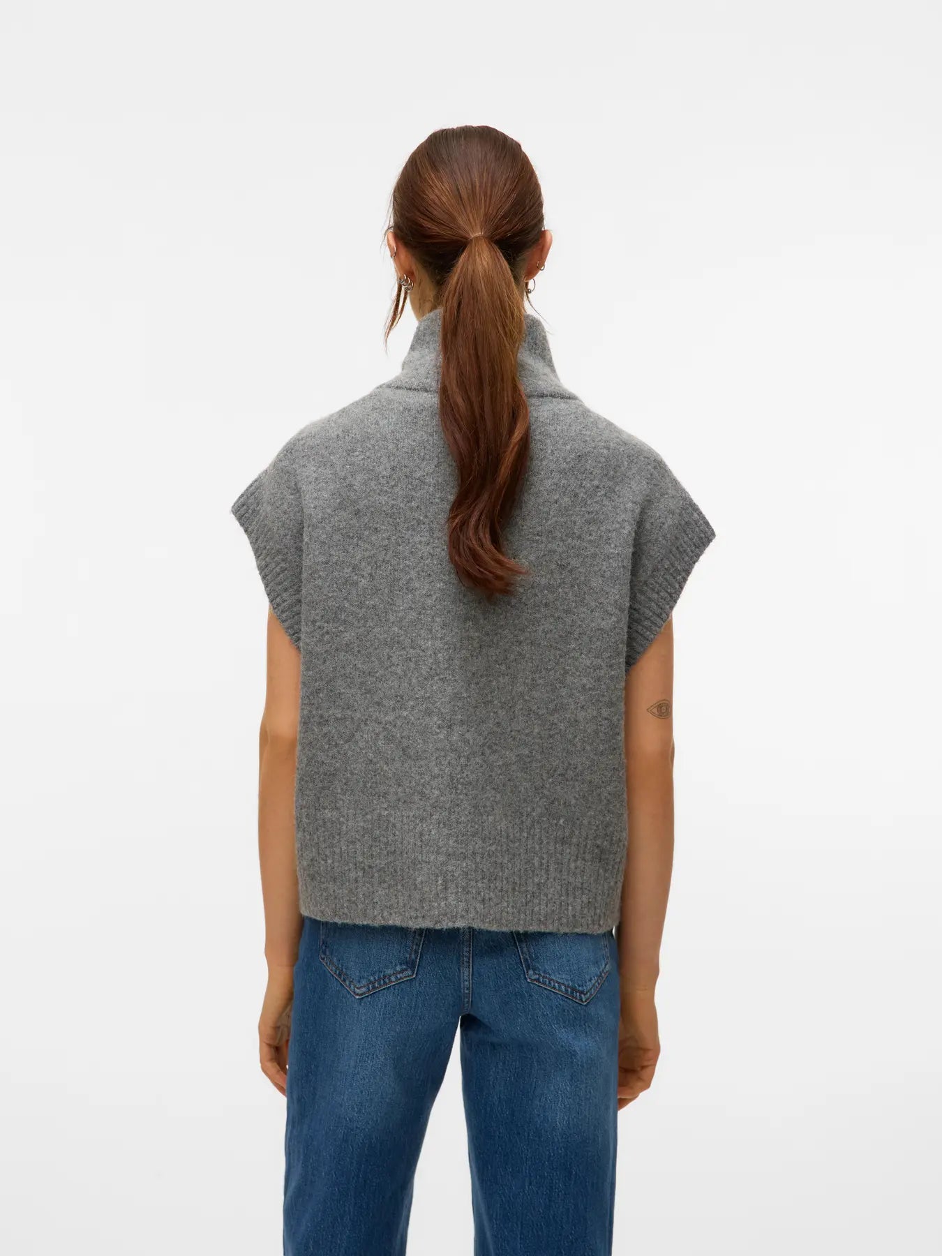 BANG HIGHNECK ZIPPER VEST - Medium Grey Melange