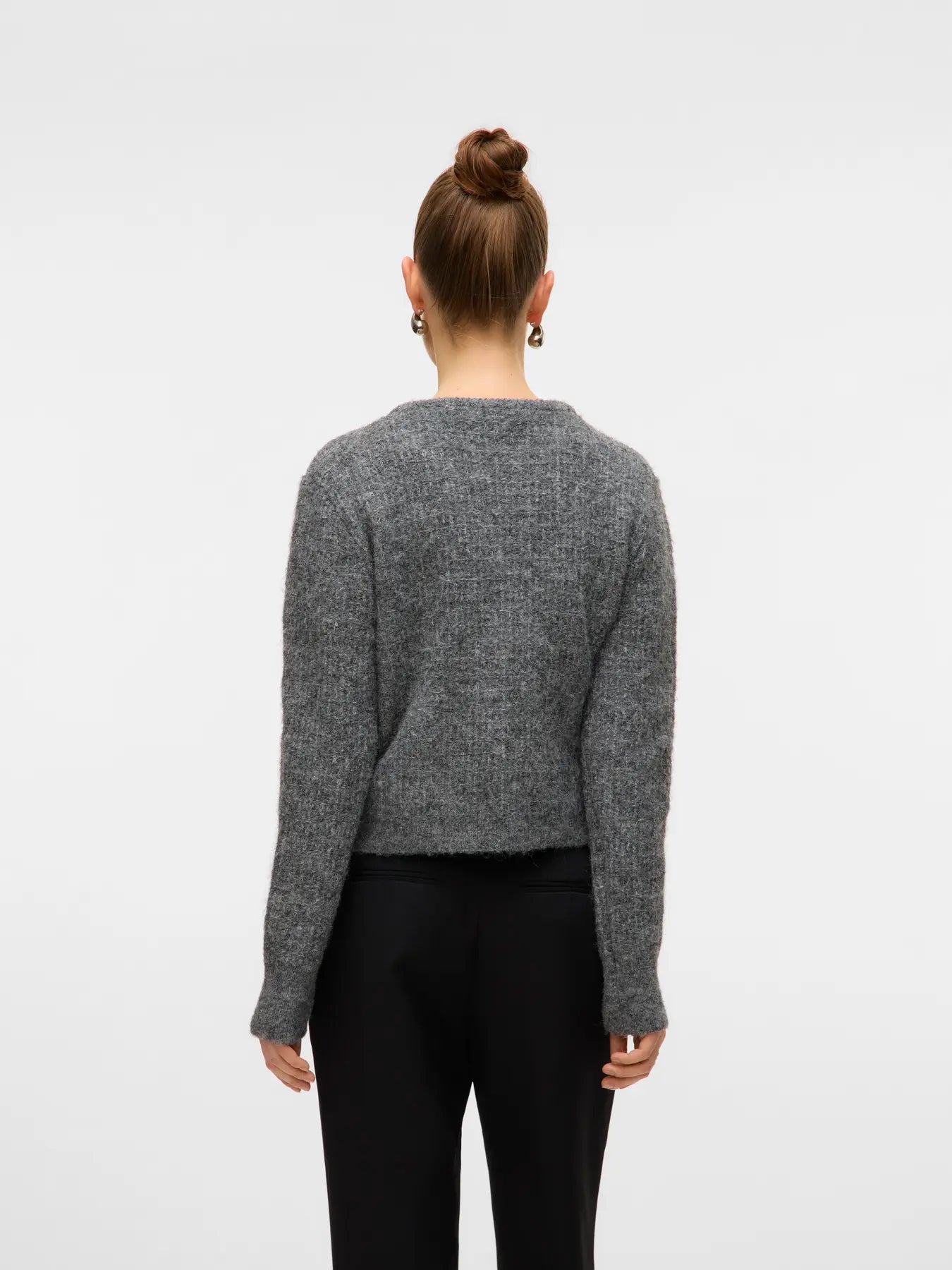 BLOSSOM LS O-NECK CARDIGAN - Medium Grey Melange