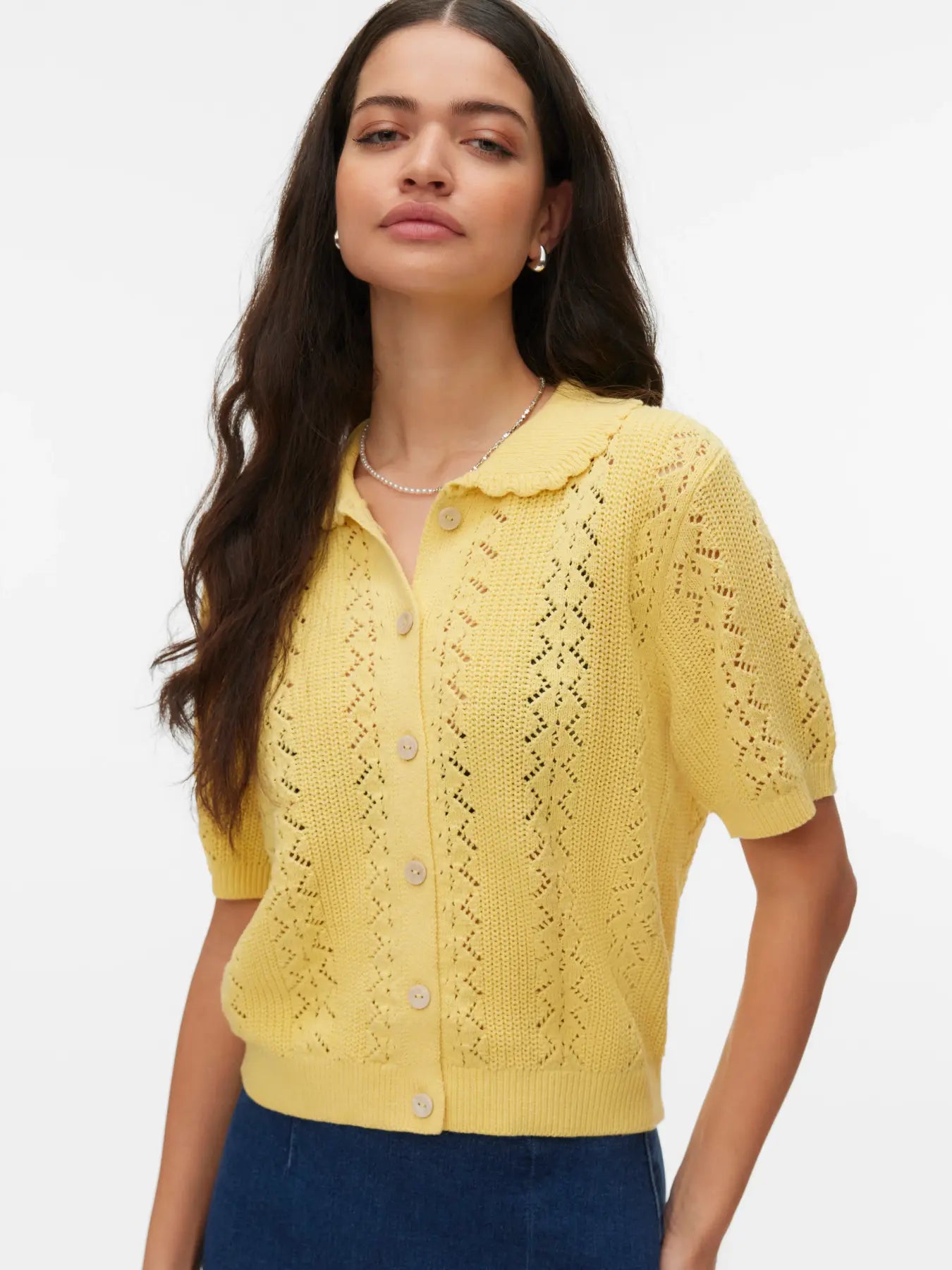 DARIA SS Poloneck Cardigan - Golden Haze W. MELANGE