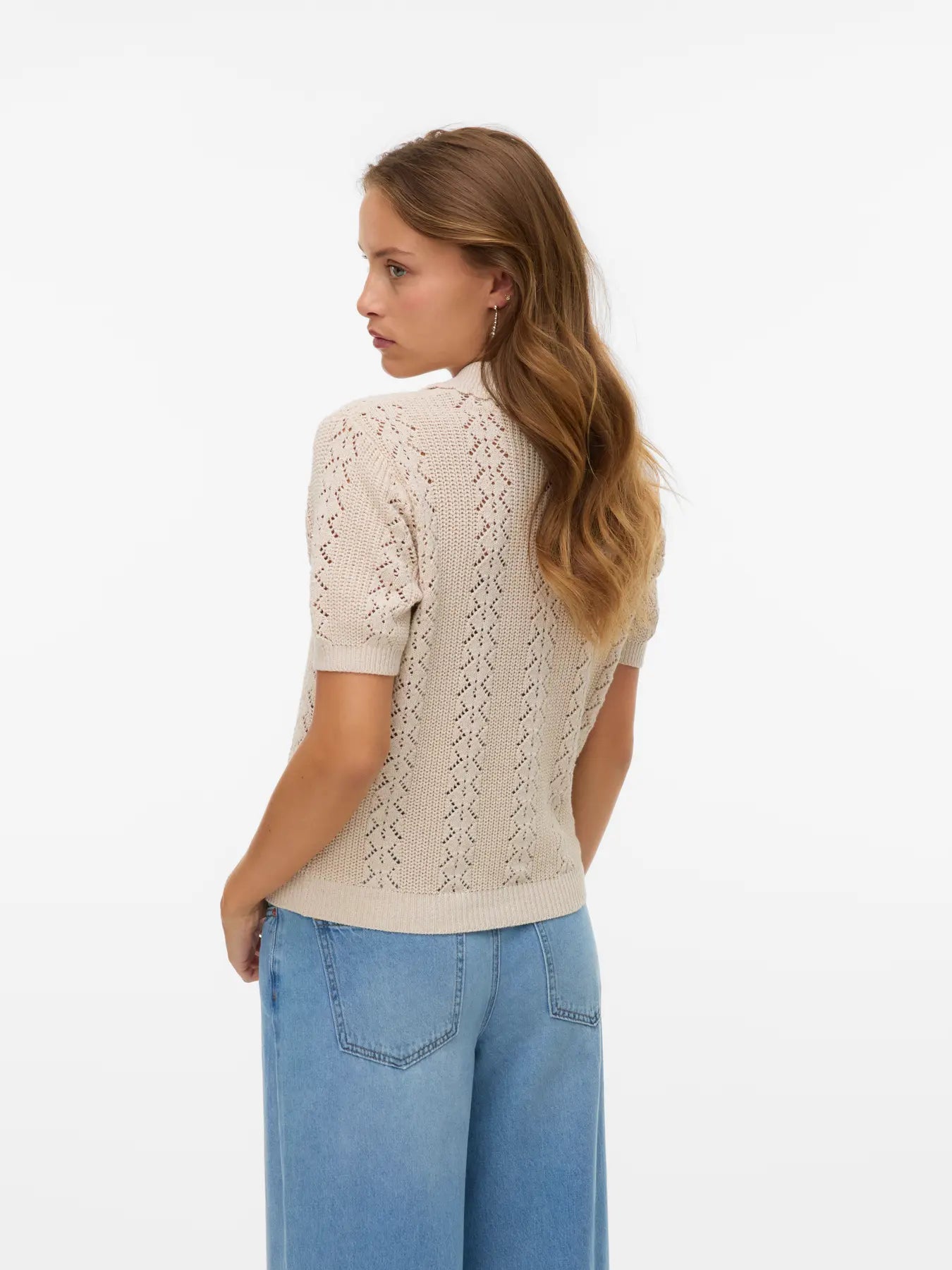 DARIA SS Poloneck Cardigan - OatmealW. Melange