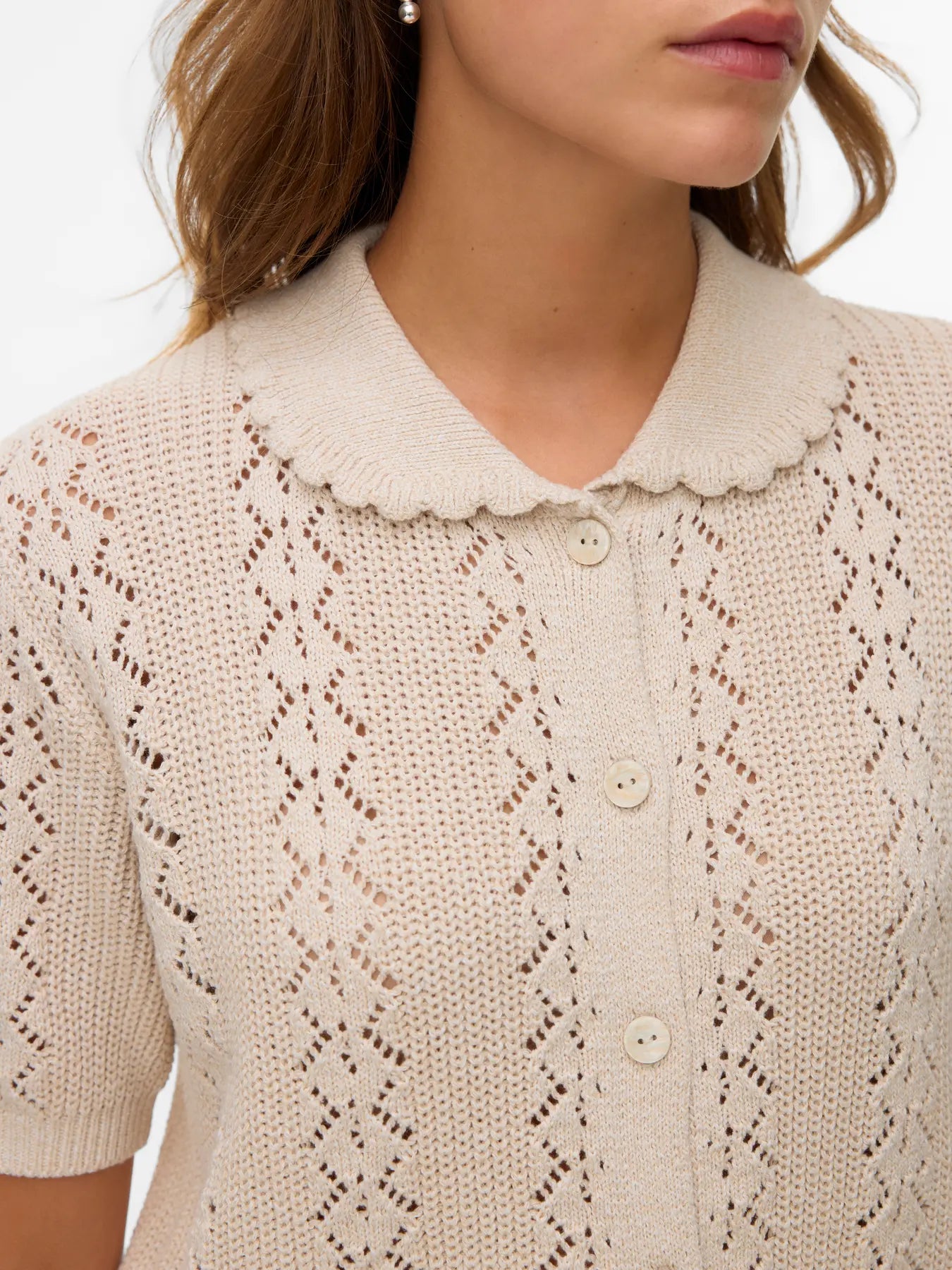 DARIA SS Poloneck Cardigan - OatmealW. Melange
