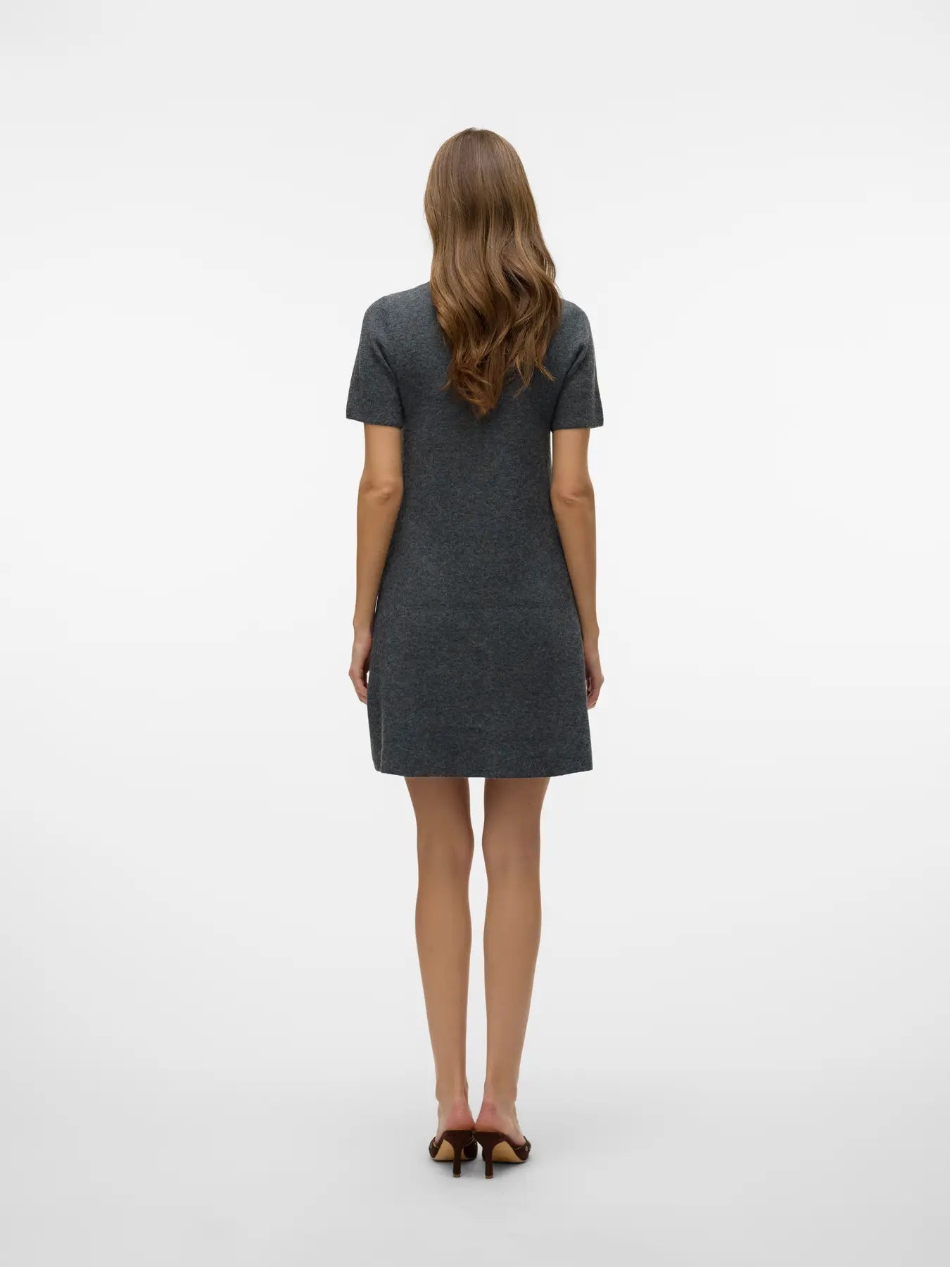 JOHANNA SS O-NECK DRESS - Medium Grey Melange