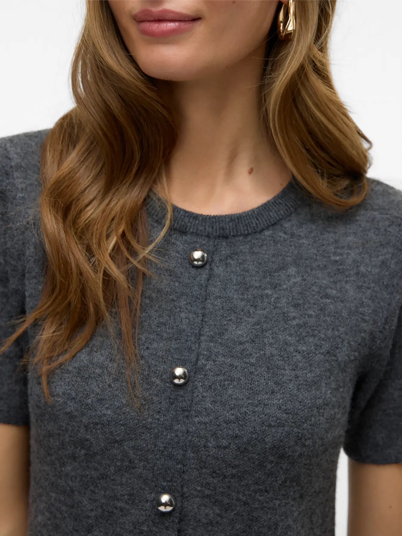 JOHANNA SS O-NECK DRESS - Medium Grey Melange