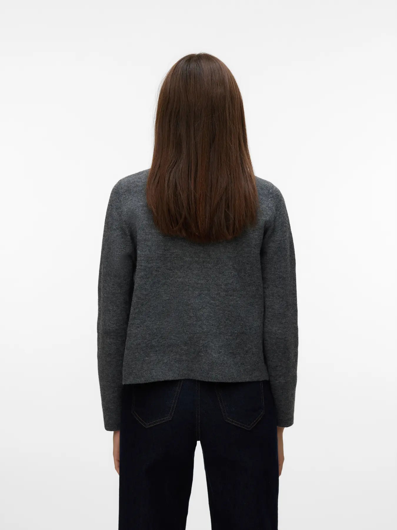 MARINA LS O-NECK CARDIGAN - Dark Grey Melange