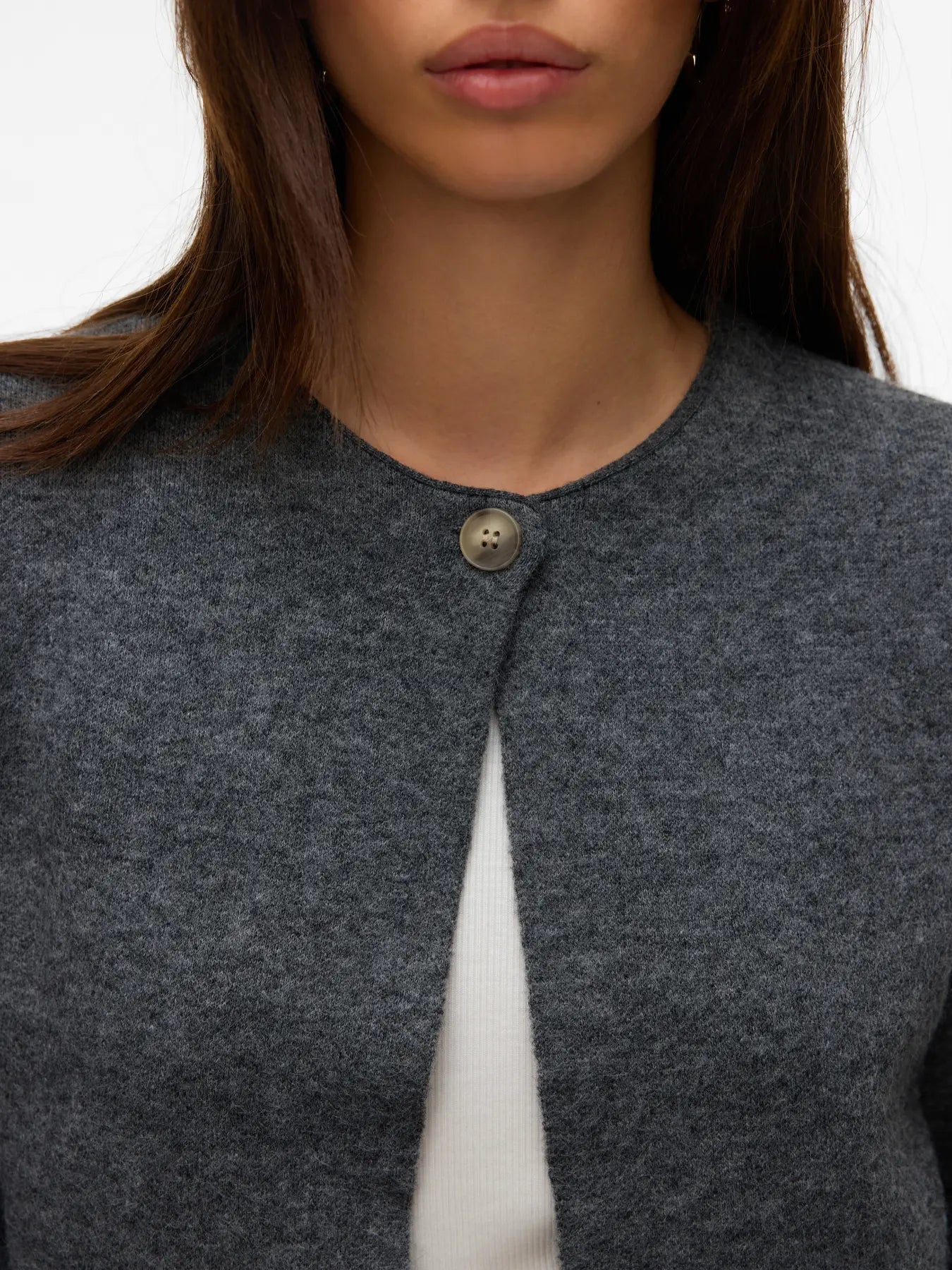 MARINA LS O-NECK CARDIGAN - Dark Grey Melange