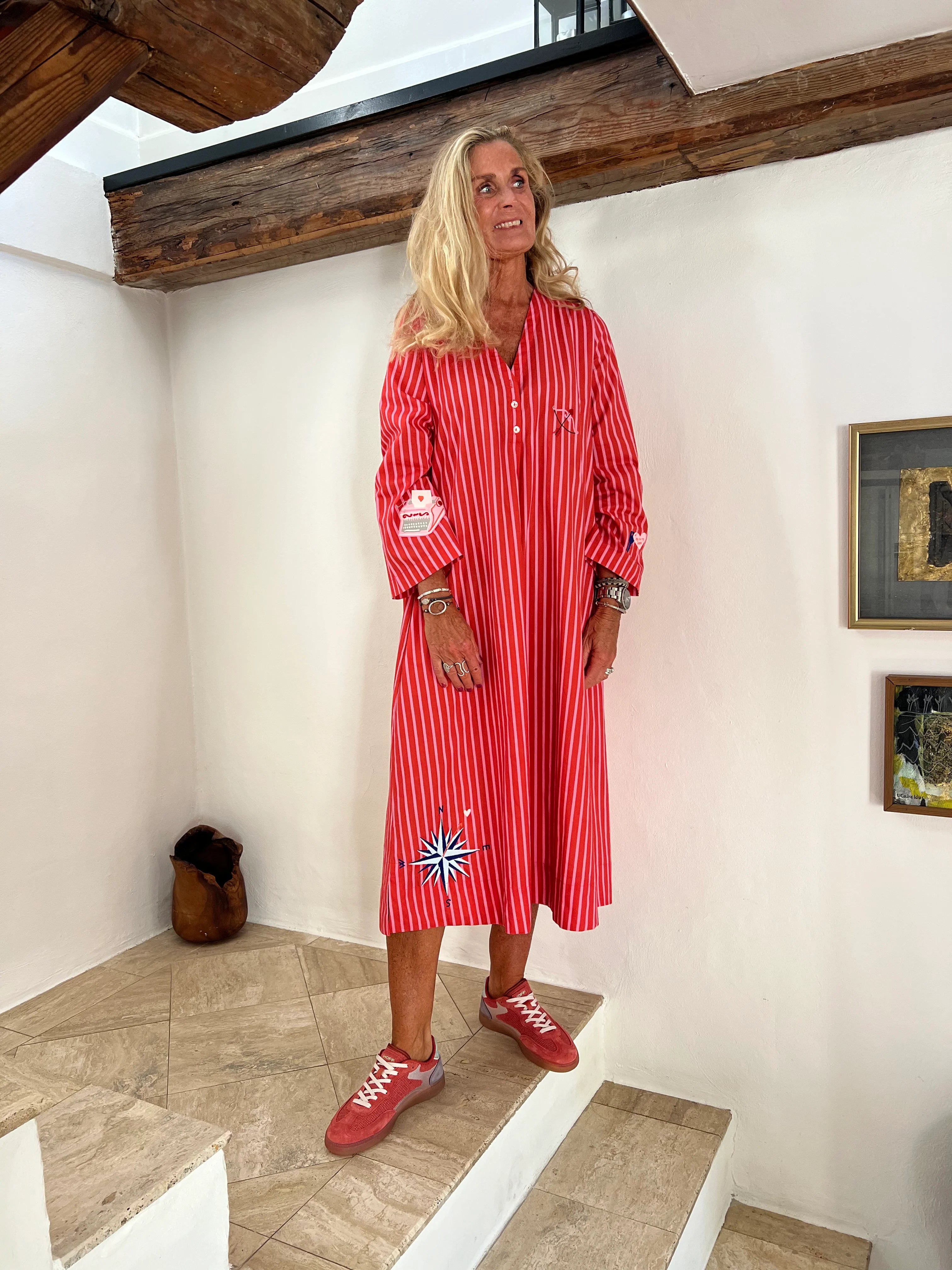Ulrikke Long Dress - Light Pink/Red