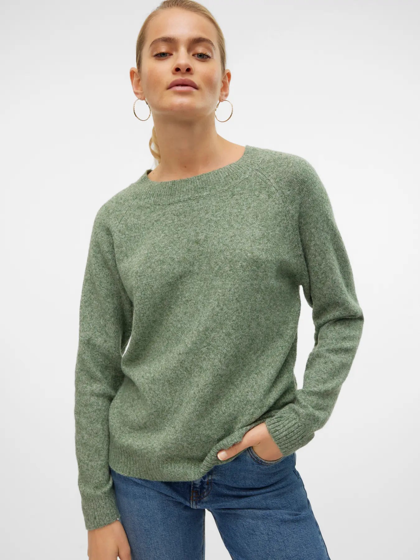 DOFFY O-NECK BLOUSE - Laurel Wreath MELANGE