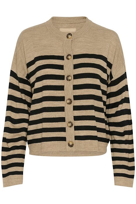 Bay cardigan sand/black stripe