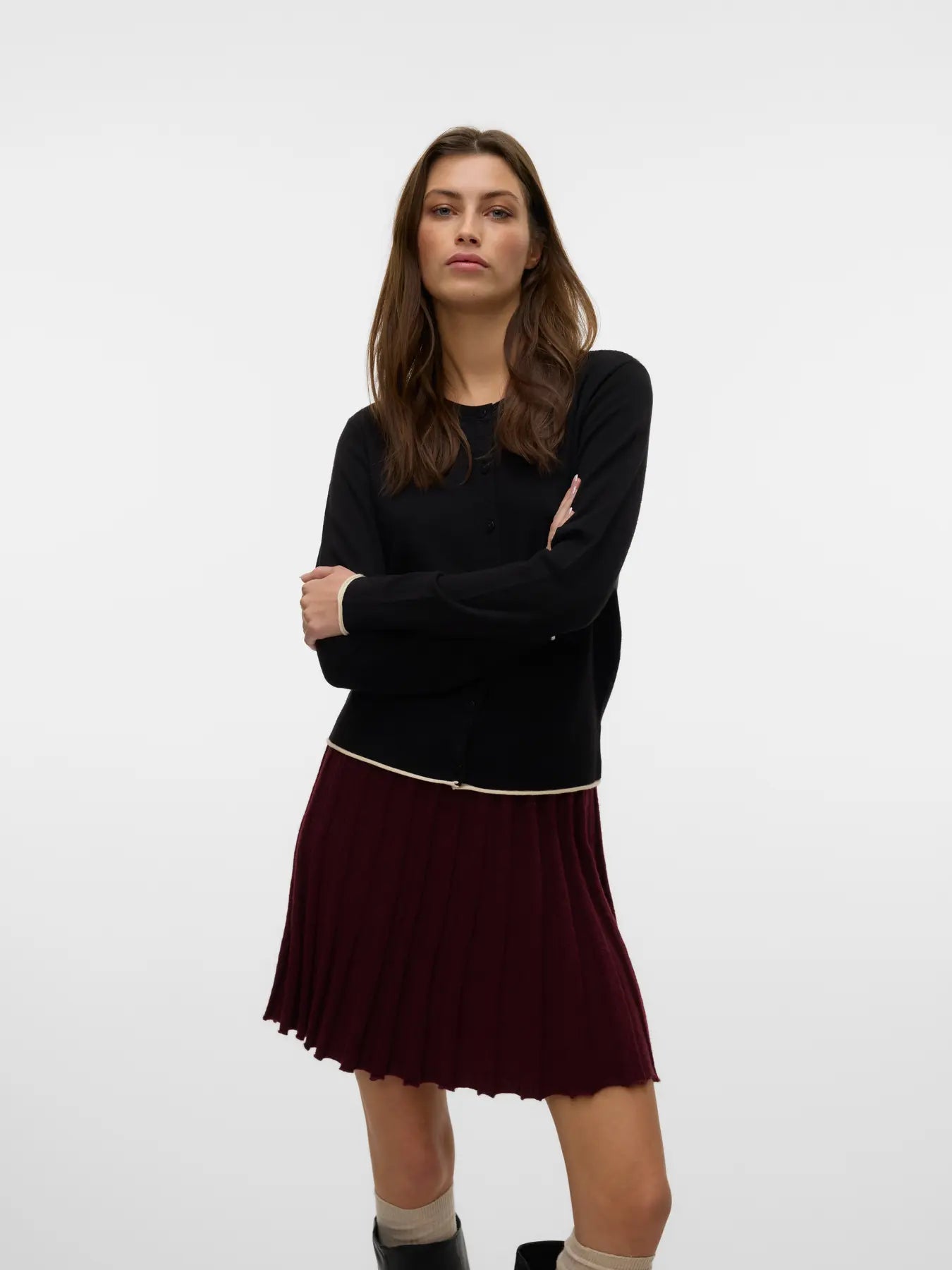 BREEZE O-NECK CARDIGAN - Black W. Birch Contrast